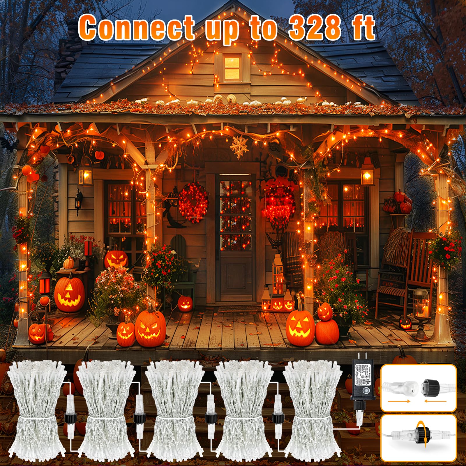 Nielfoi 66Ft 200 Led Christmas Lights Outdoor  Orange Christmas String Lights Indoor Waterproof 8 Modes Timer  Connectable Clear Wire Twinkle Fairy Lights For Indoor Bedroom Tree Party Holiday Decor