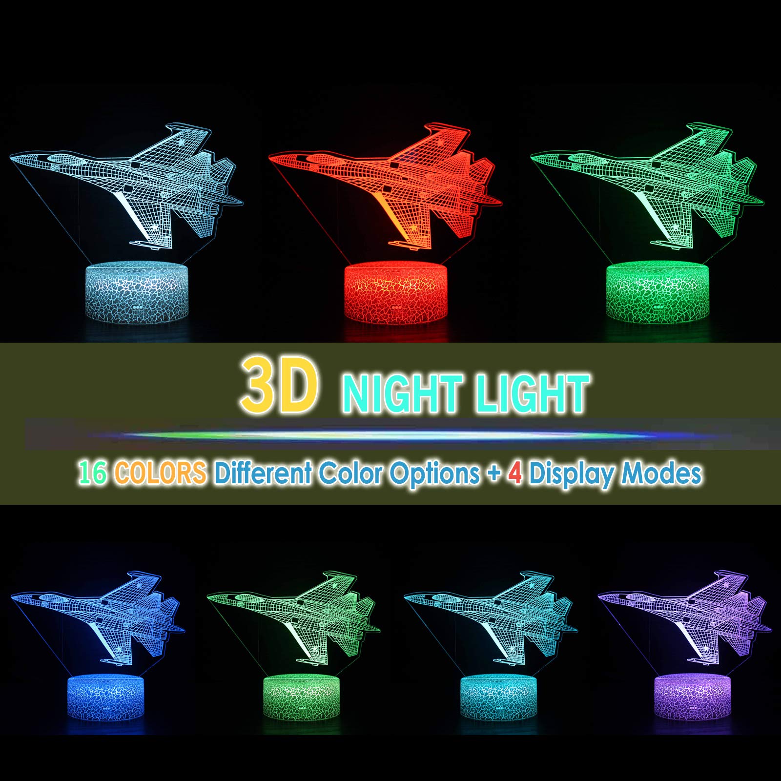 F-22 Raptor Model Fighter Jet Plane 3D Illusion Lamp Airplane Bedroom Decor Night Light Remote Gifts For Men,Kids,Boys,Girls,Fat