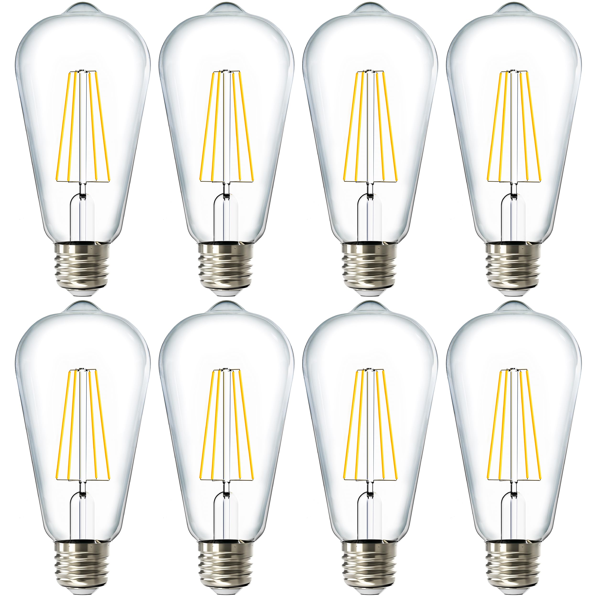 Sunco 8 Pack Edison Bulbs Led St64, Clear Vintage Filament Waterproof Bulb, 800 Lm, 8.5W (60W Equivalent), 3000K Warm White, E26