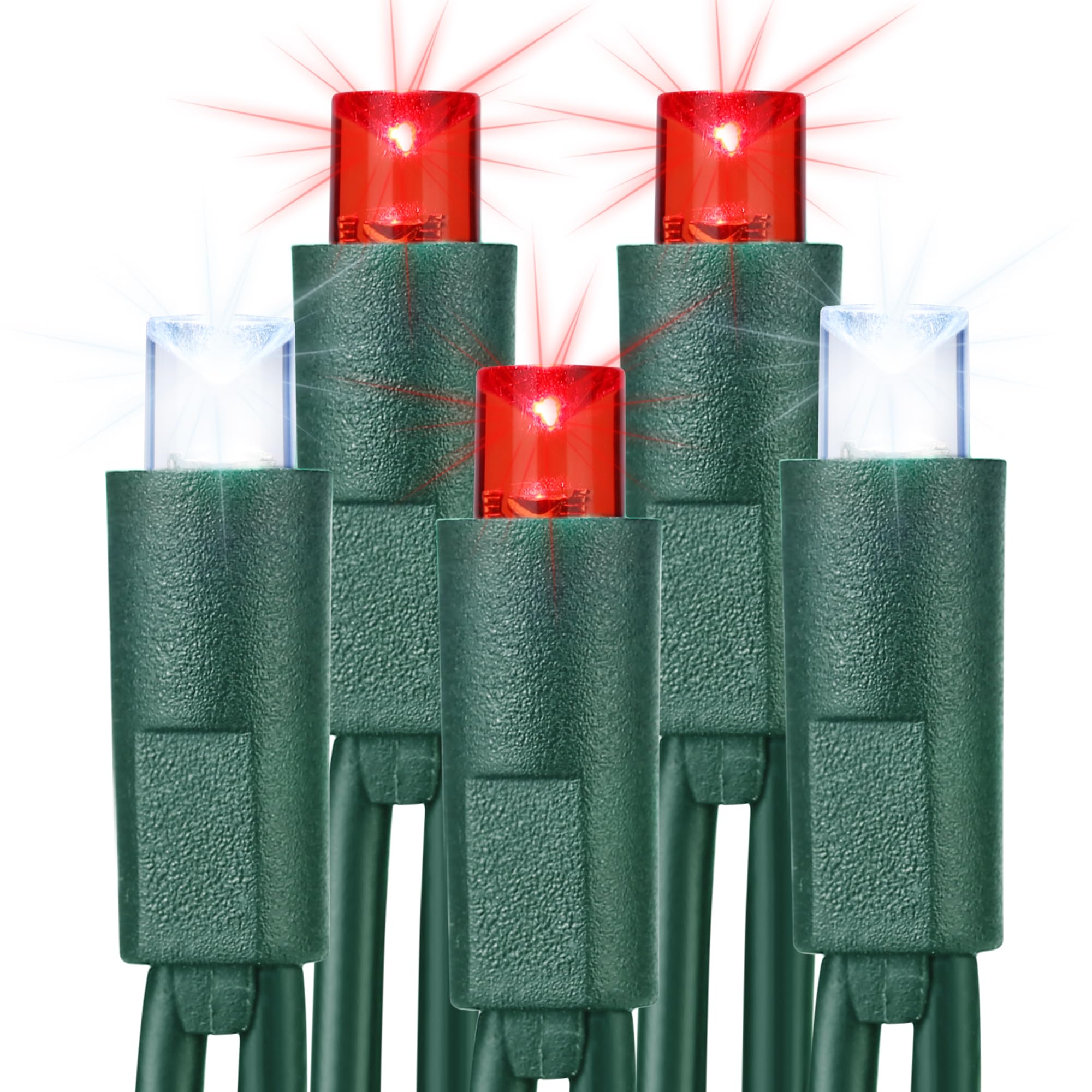 Brizled Red & White Christmas Lights, 33ft 100 LED Valentine's Day String Lights, 5MM Wide Angle Christmas Mini Lights Connectable, UL Listed Xmas Lights for Indoor Outdoor Tree Room Party, Green Wire