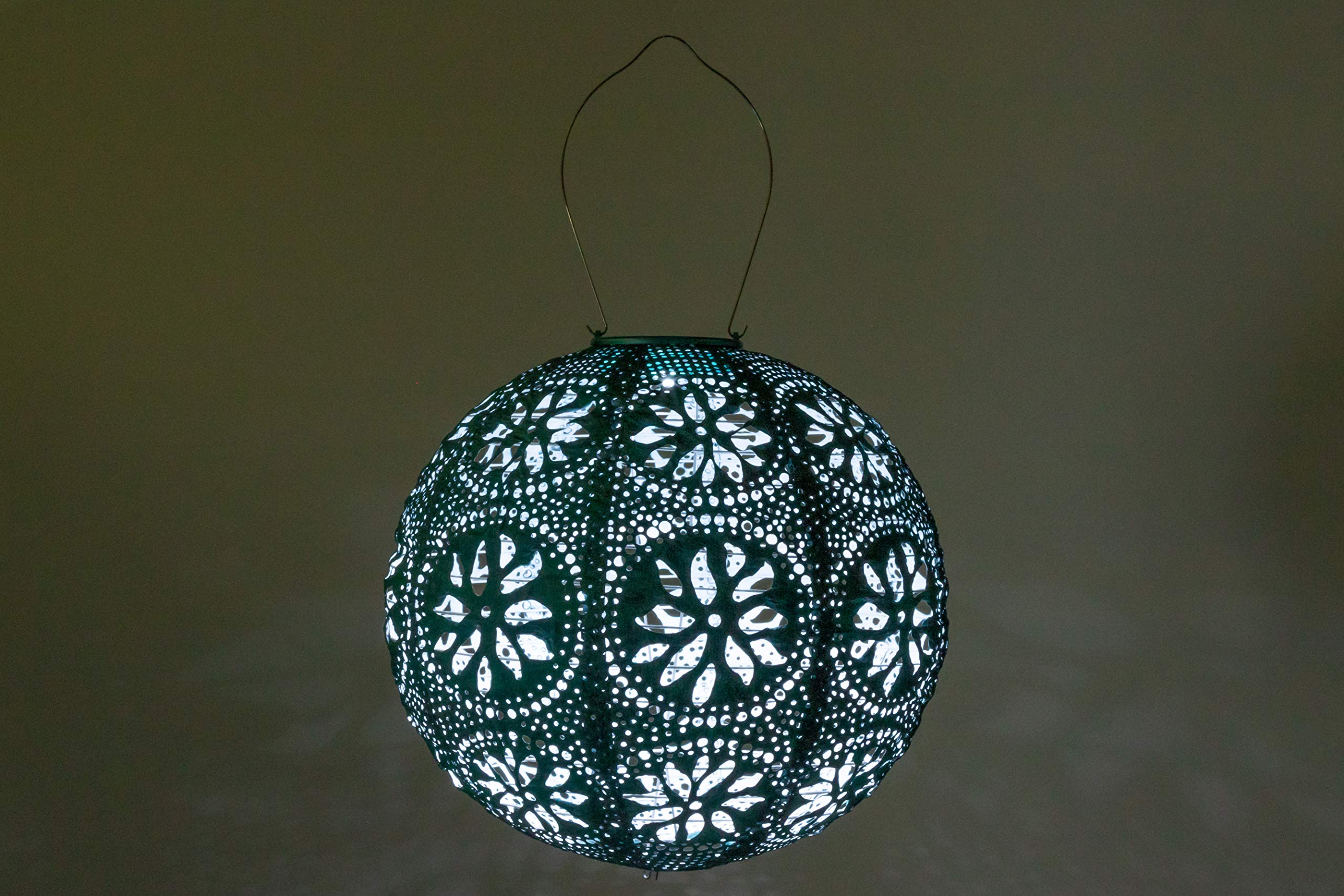 Allsop Soji Stella 12&quot; Outdoor Solar Lantern - Mineral Green Geo Palm Design