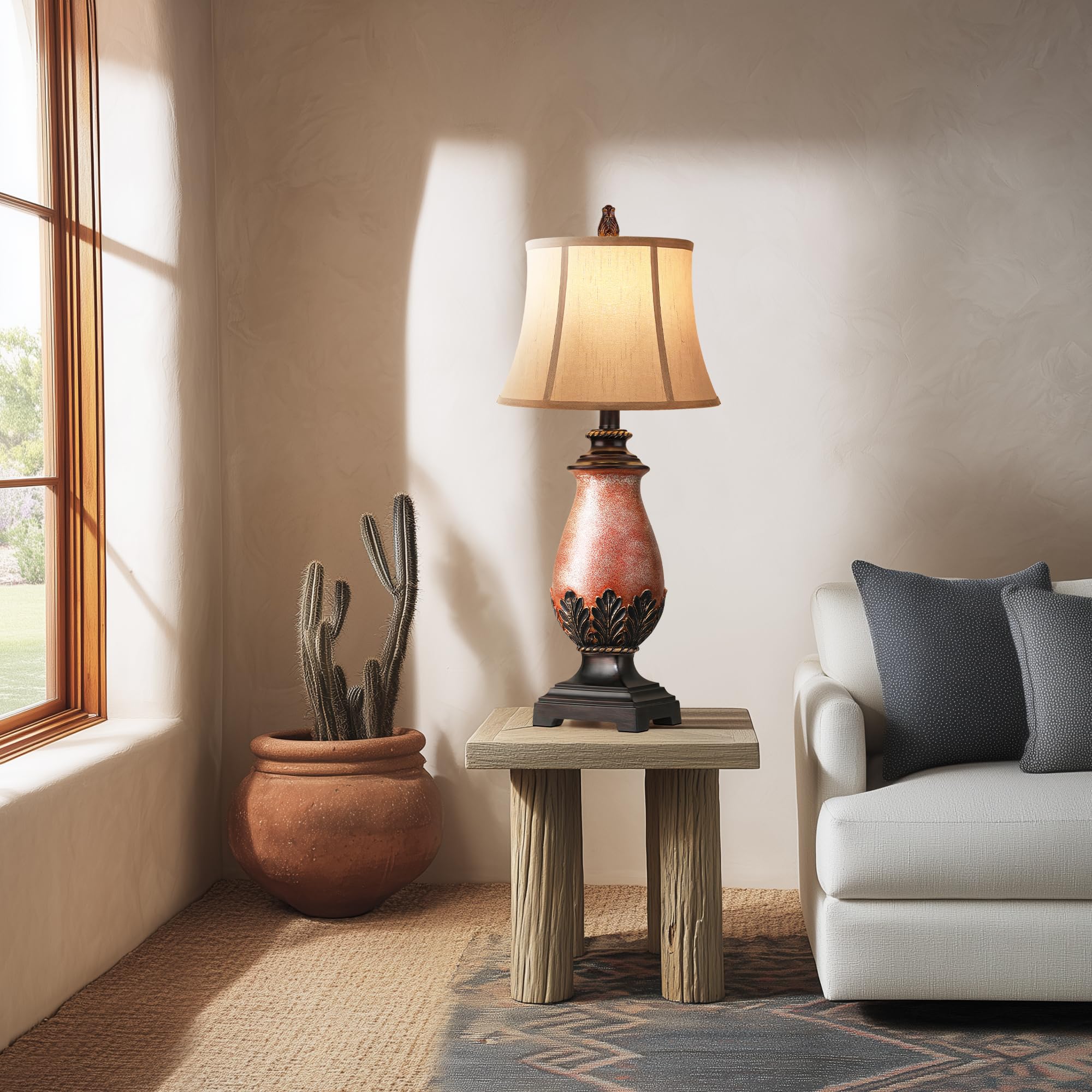 Hamucd Rustic Table Lamps Set of 2, 29" Dimmable Light Brown Resin for Living Room & Bedroom Retro Decor, Model STR-DL-0193