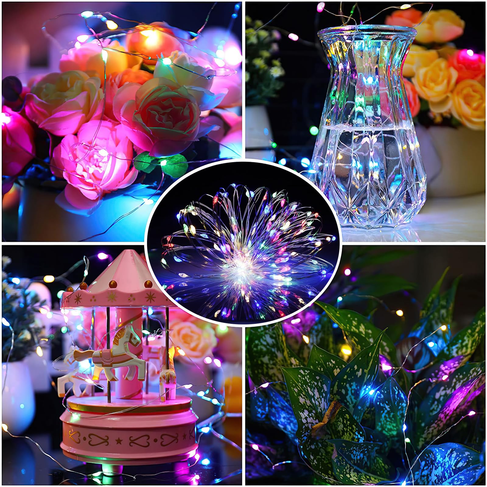 24 Pack Fairy Lights Battery Operated, String Lights Battery Powered 7Ft 20 Led Fairy Lights Copper Wire Twinkle Lights For Diy, Parties, Wedding, Bedroom, Christmas Decoration(Multi-Colored, 24)