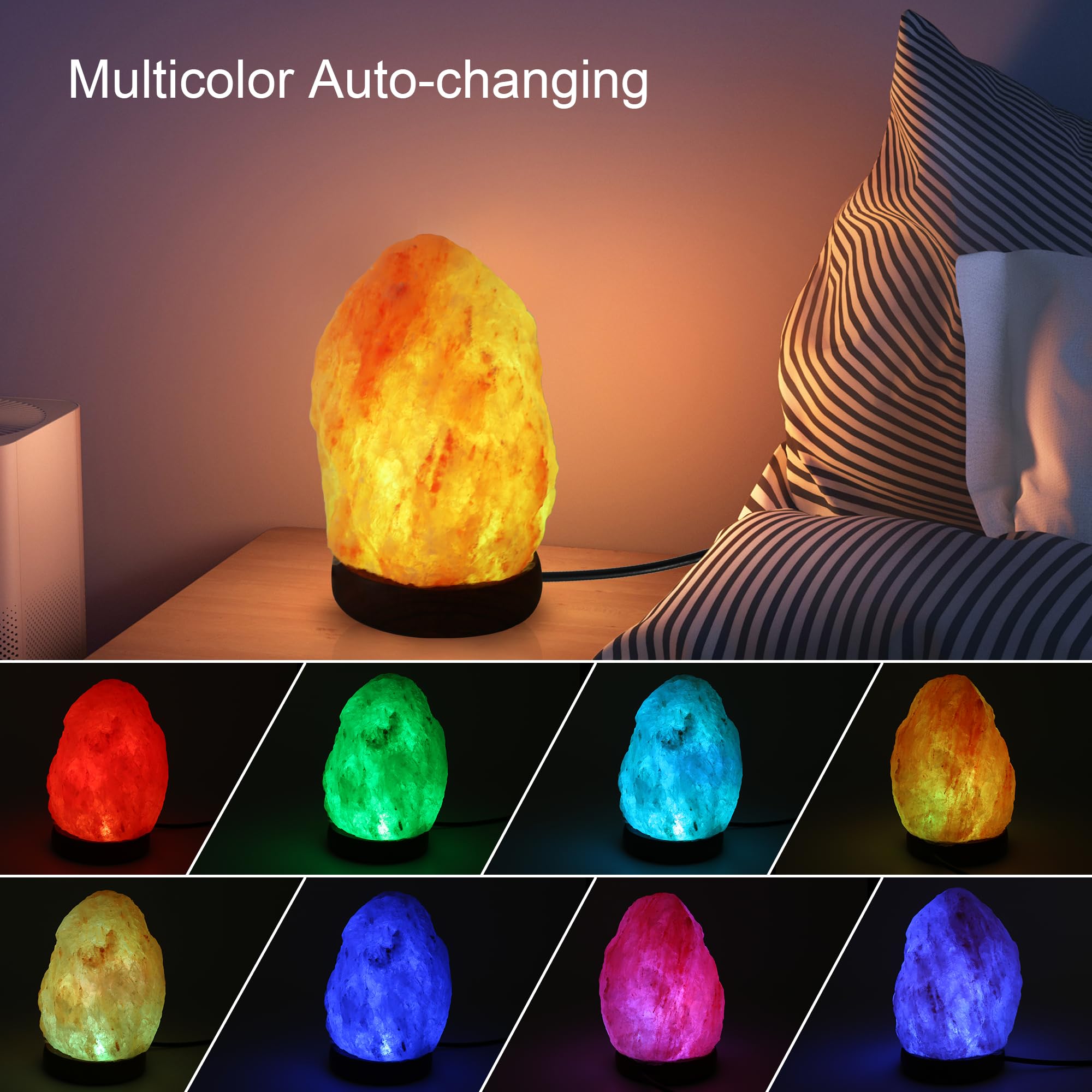 Wrcevtor Usb Himalayan Salt Lamp With 7 Colors Changing, Natural Salt Rock Night Lamp Mini Crystal Salt Lamp For Home Decor And