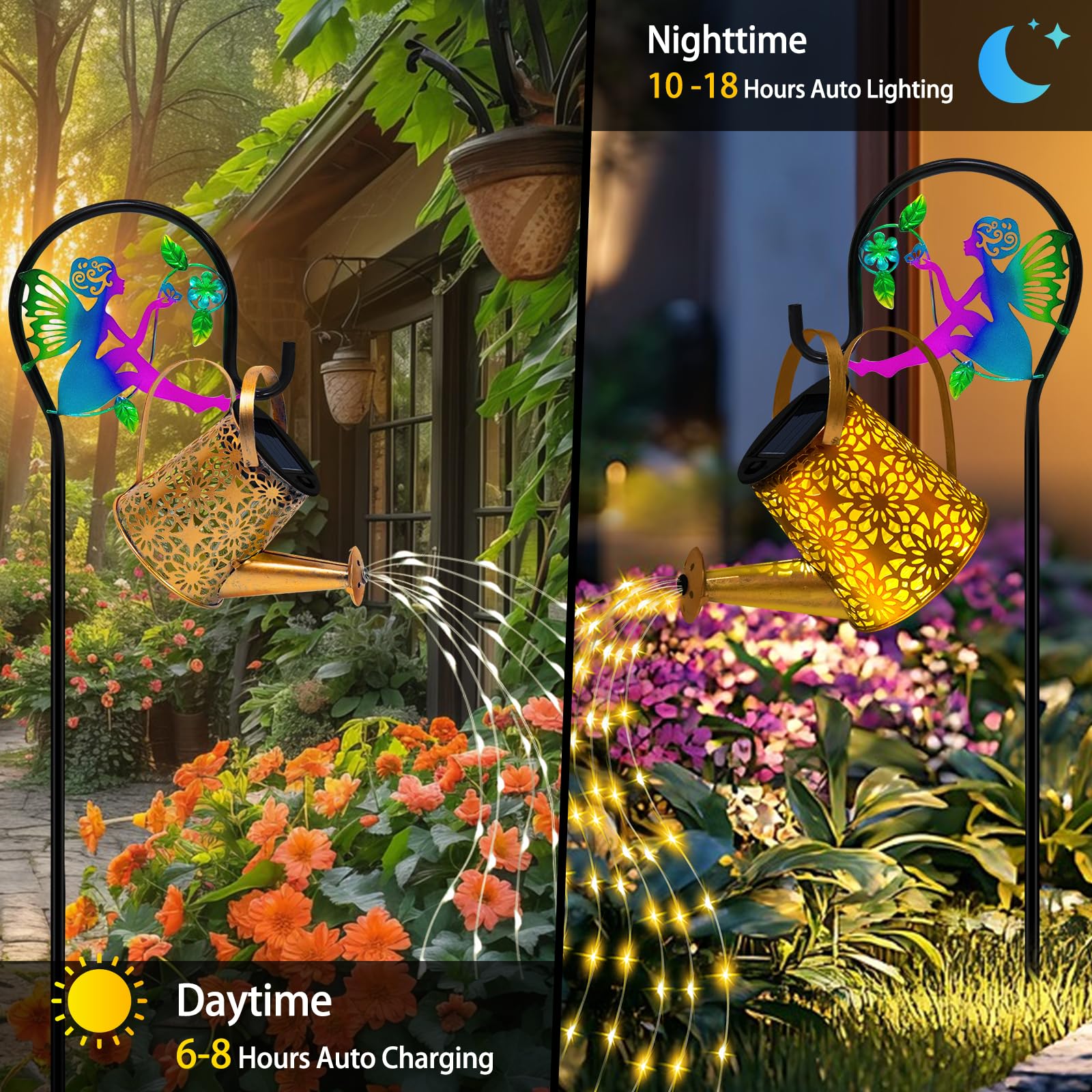 Solar Watering Can With Lights, Waterproof Solar Lantern With Fairy Shepherd Hook, Hanging Solar Garden Lights For Patio Yard La