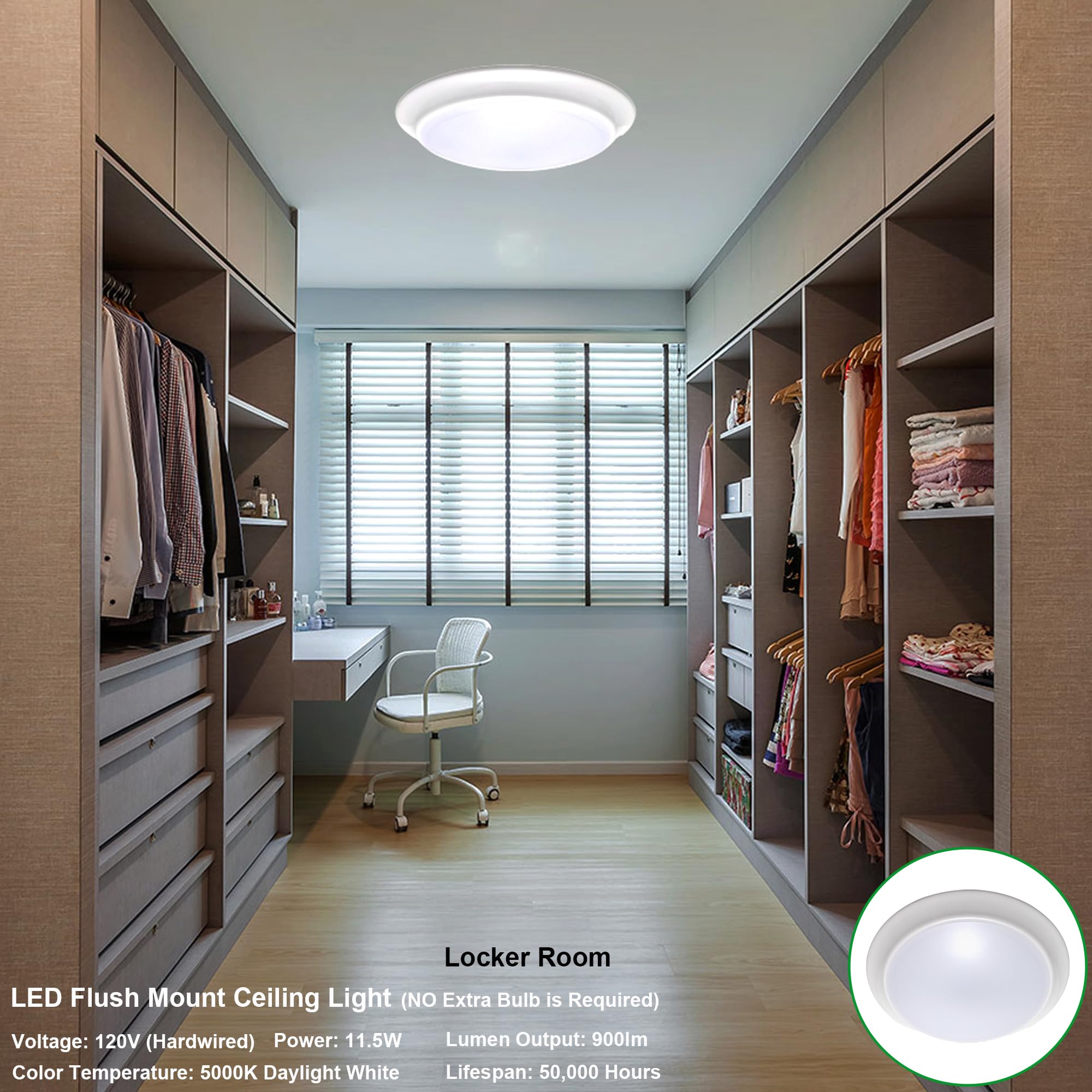 LIT-PaTH LED Flush Mount Ceiling Light, Dimmable 7 Inch, Aluminum, 5000K, 11.5W, 900 Lumen, 2-Pack
