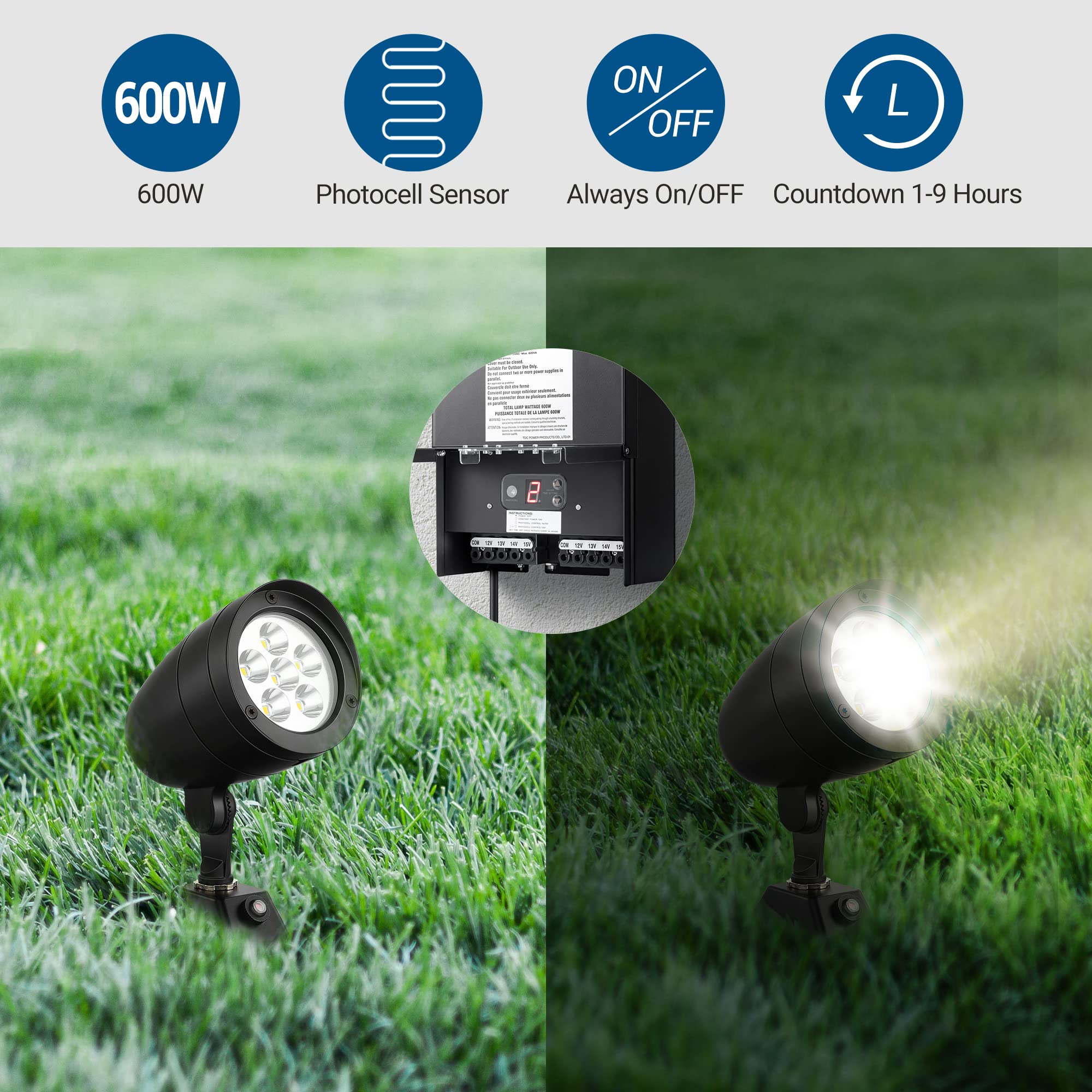 Dewenwils 600W Low Voltage Landscape Transformer, Outdoor Weatherproof Transformer With Timer And Photocell Sensor, 120V Ac To 1