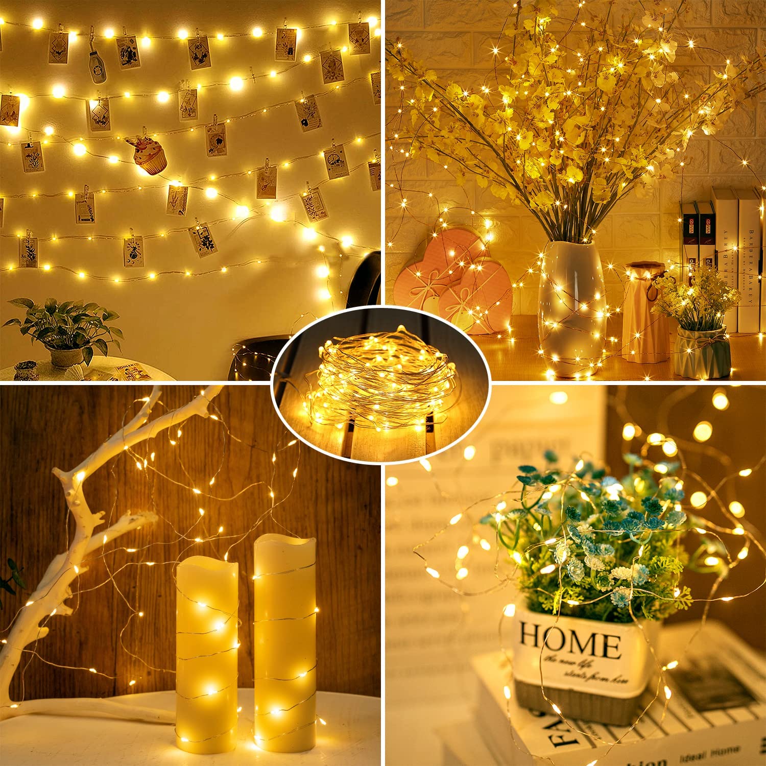 Minetom 6 Pack Fairy Lights Battery Operated - 7Ft 20 Led Waterproof Mini Silver Wire String Lights For Wedding Mason Jars Crafts Shelves Walls Christmas Garlands Party, Warm White