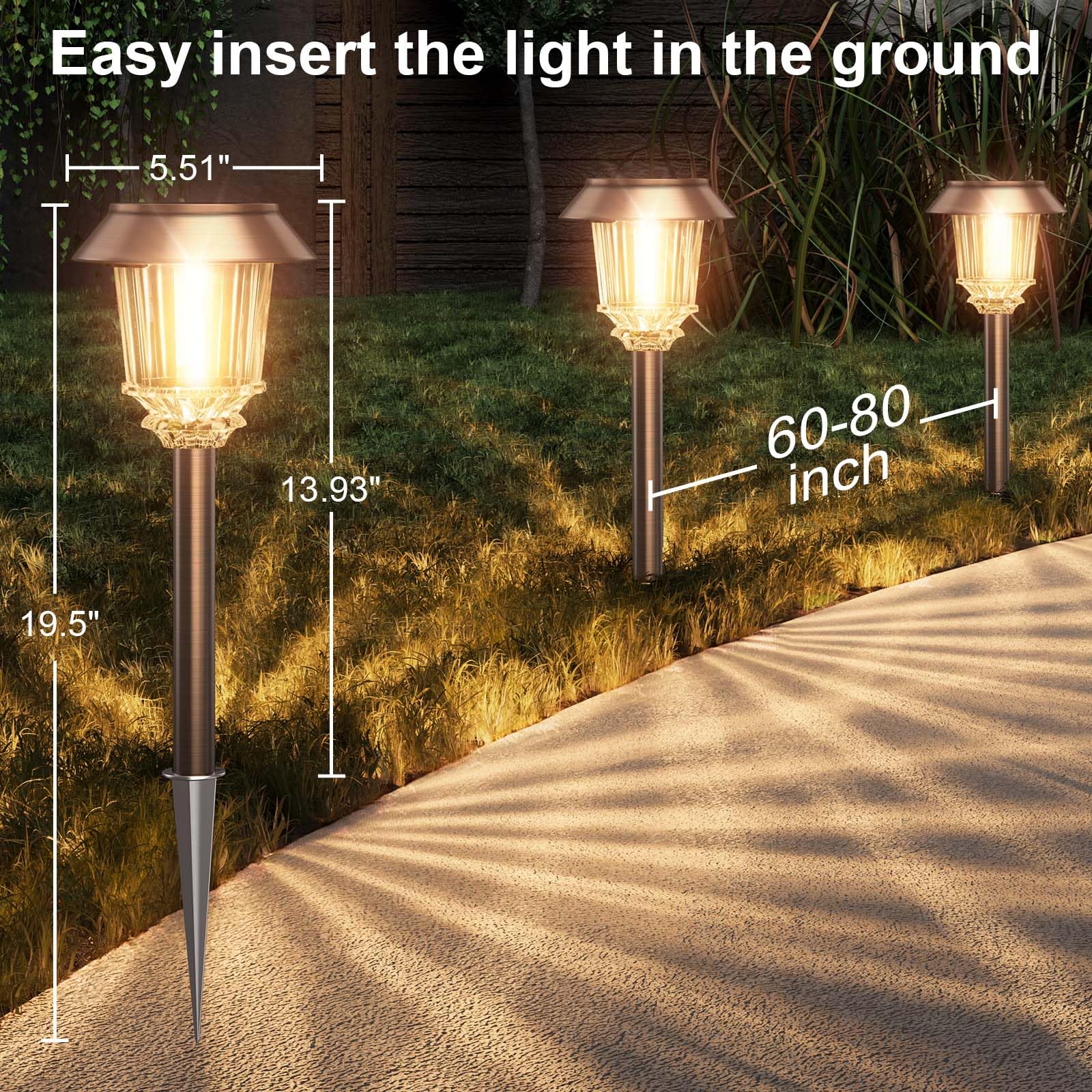 XMCOSY+ Solar Lights Outdoor 4 Pack, Waterproof Dimmable LED Glass, 10-40 LM, Copper, Model SL-1802-00