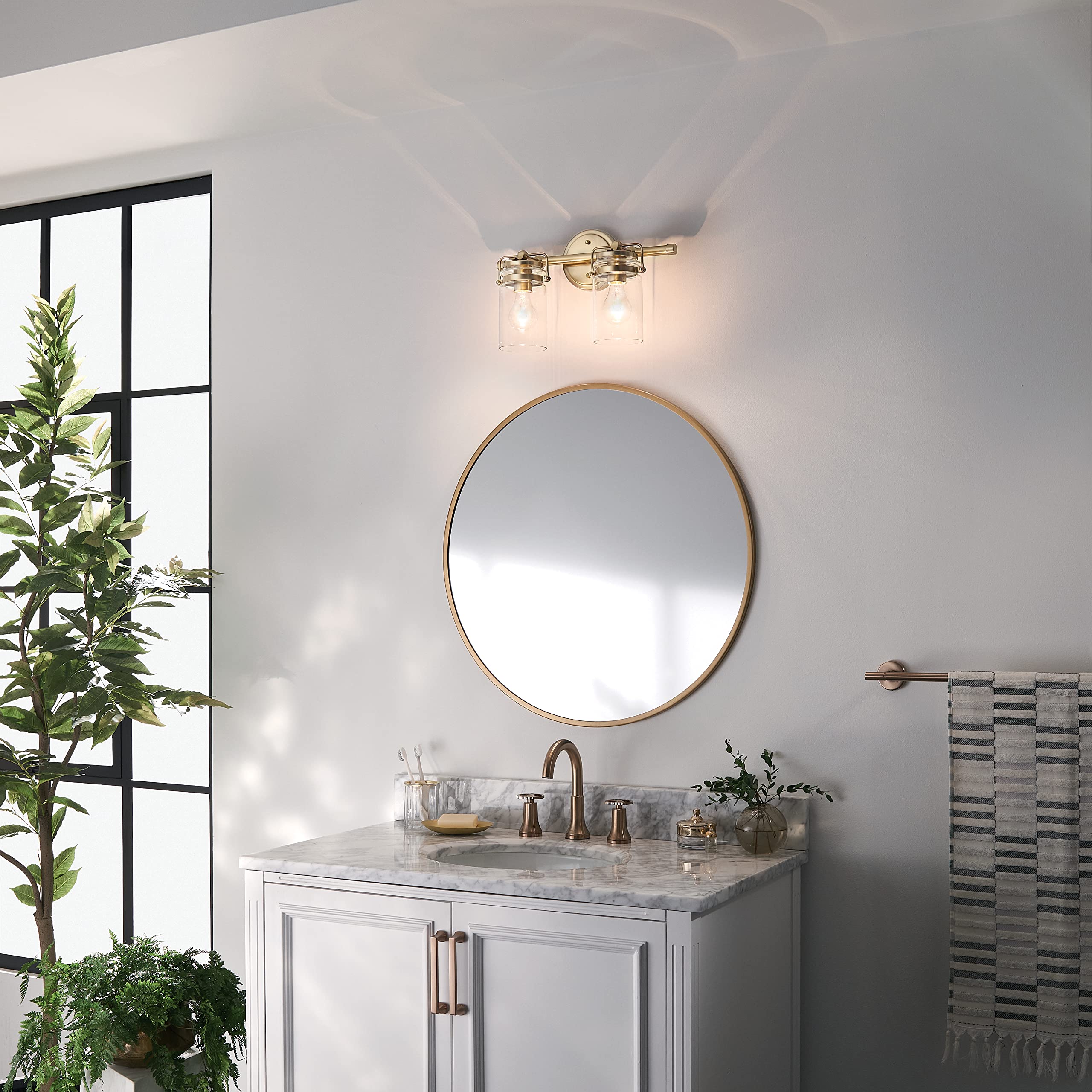 Kichler Brinley 2 Light Vanity Light In Champagne Bronze With Clear Glass For Bathroom And Powder Room, (15.75'' W X 10.25'' H),