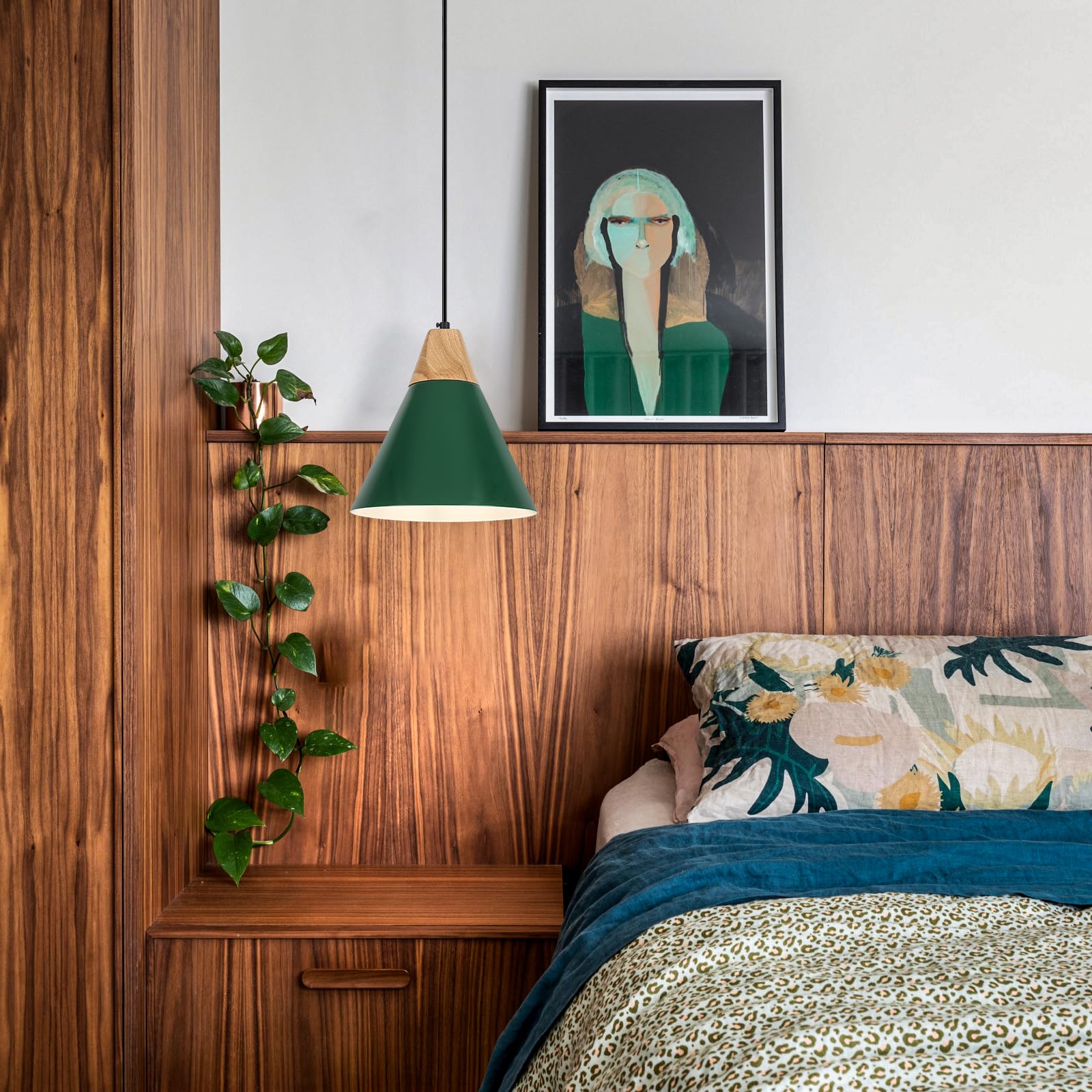 Sesiment Plug In Pendant Light, 2 Pack 9.4Inch Hanging Lights With Plug In Cord 14.7 Ft, Green Pendant Light Plug In, Hanging Pe