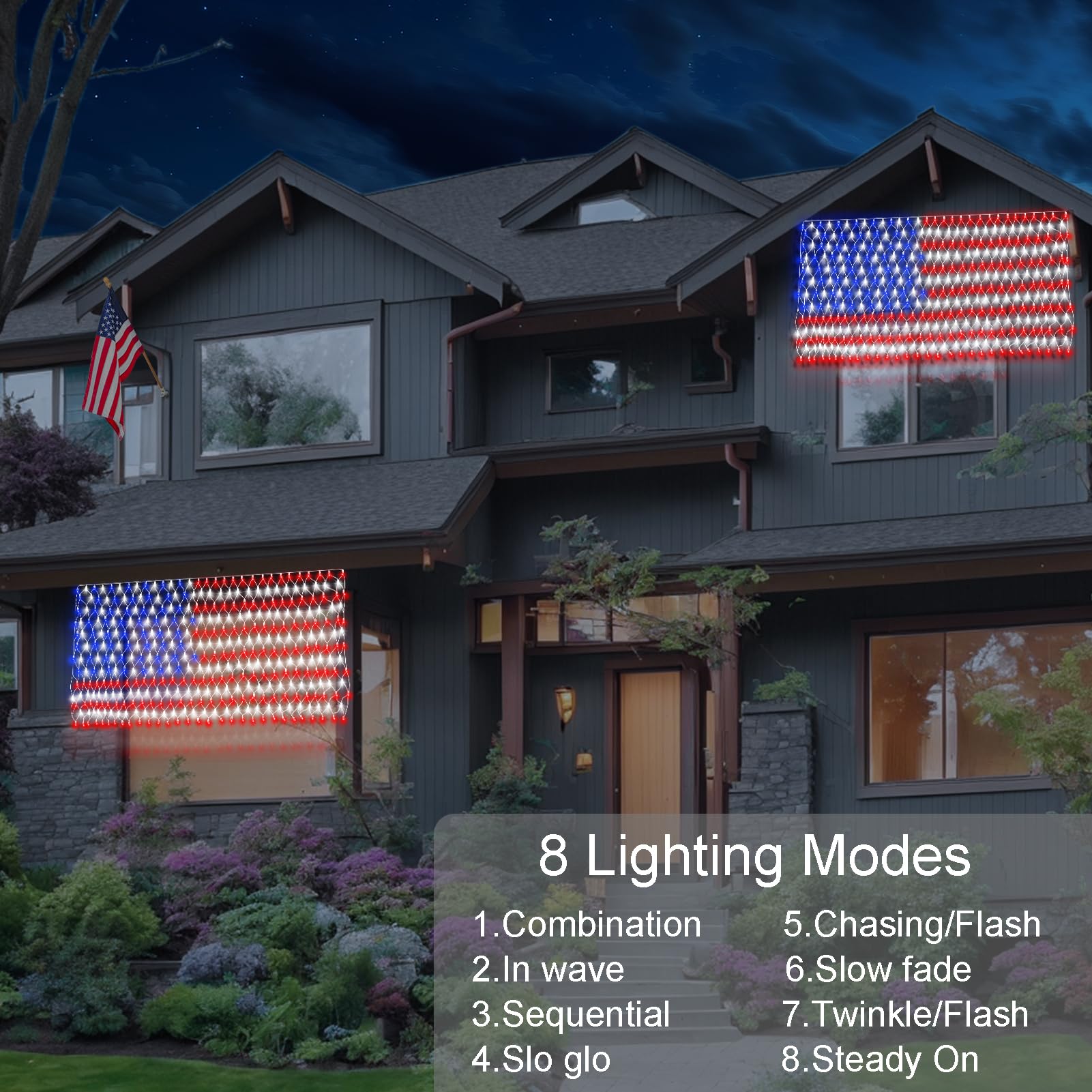 DBFAIRY Solar American Flag Lights, 420 LEDs, 6.5ft x 3.28ft, Super Bright Memorial Day Decorations
