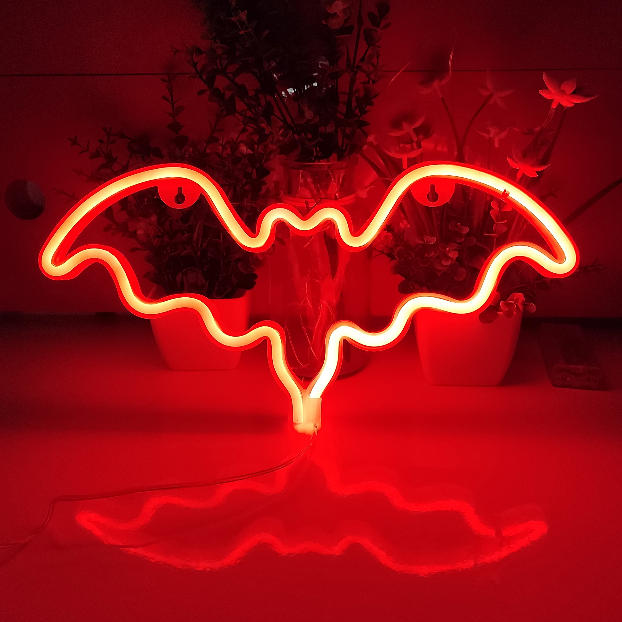 JYWJ Neon Sign, LED Bat Light, USB/Battery Powered, Red, Model JY-BT-RD01, Table & Wall Decoration