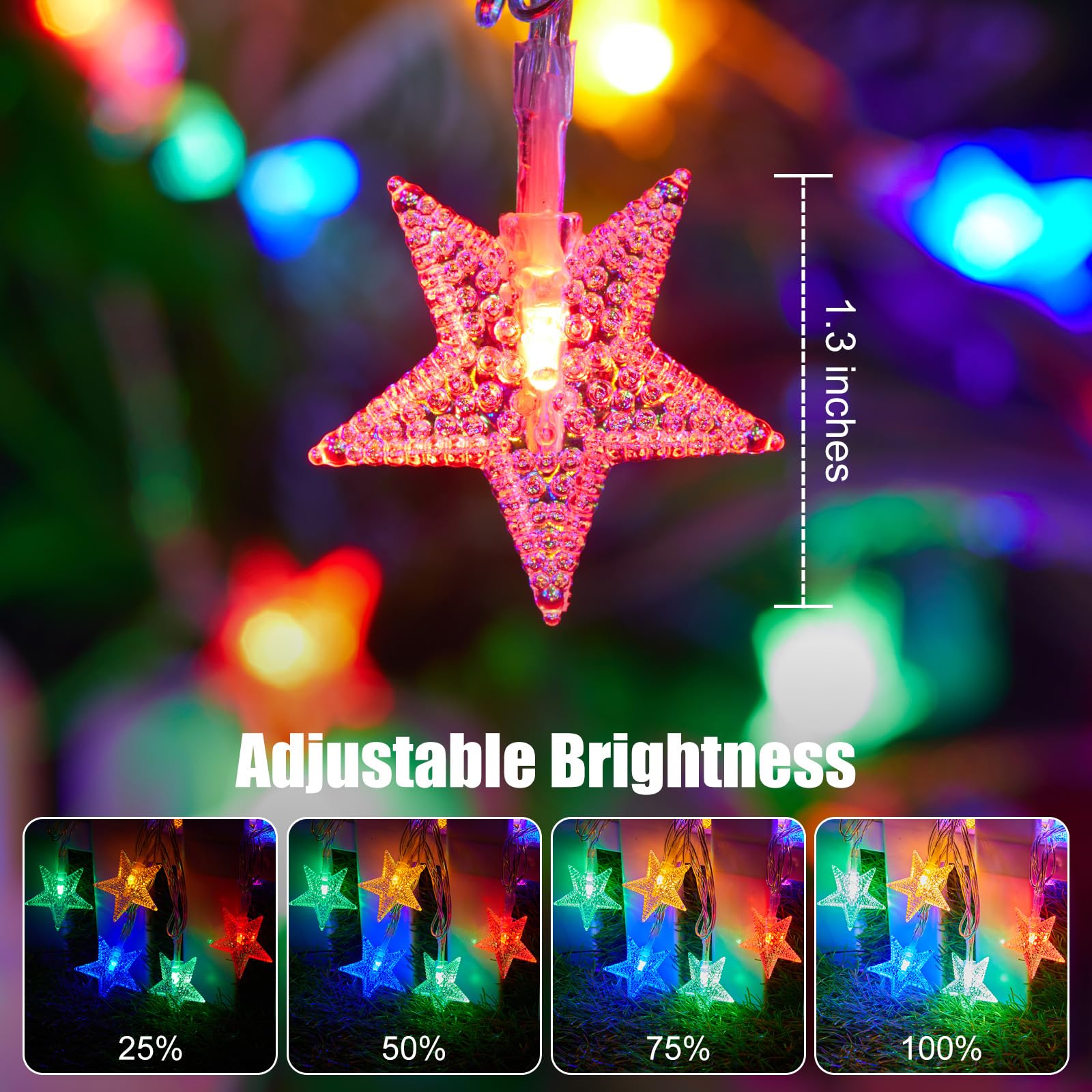 Brightown Star String Lights 50 LED 17ft Remote & Timer 8 Modes Waterproof 2 Pack Multicolor
