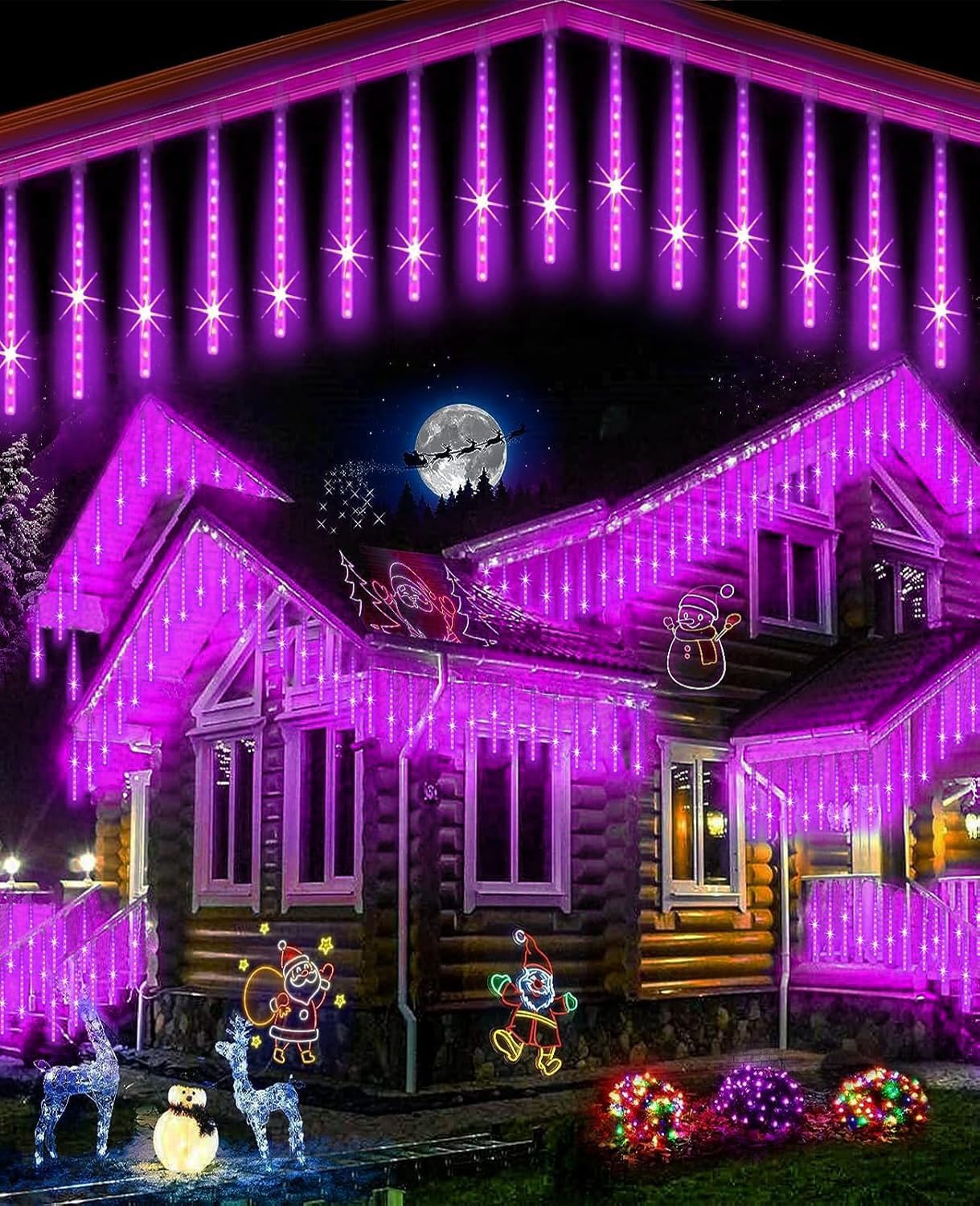 EAGWELL Christmas Rain Lights - 12 Inch 10 Tubes LED Meteor Shower Lights, Shine Purple, Perfect for Weddings & Garden Decor