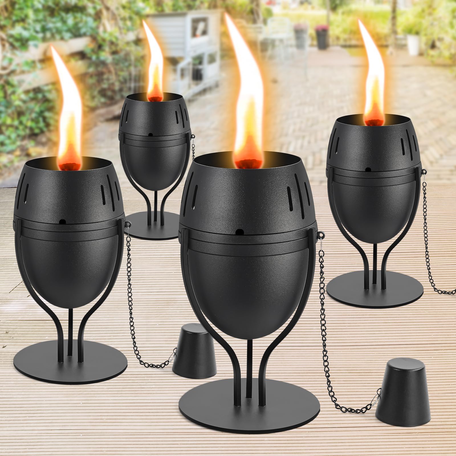 Fan-Torches 4 Pack Metal Citronella Tabletop Torches - Refillable Decorative Lanterns For Outdoors