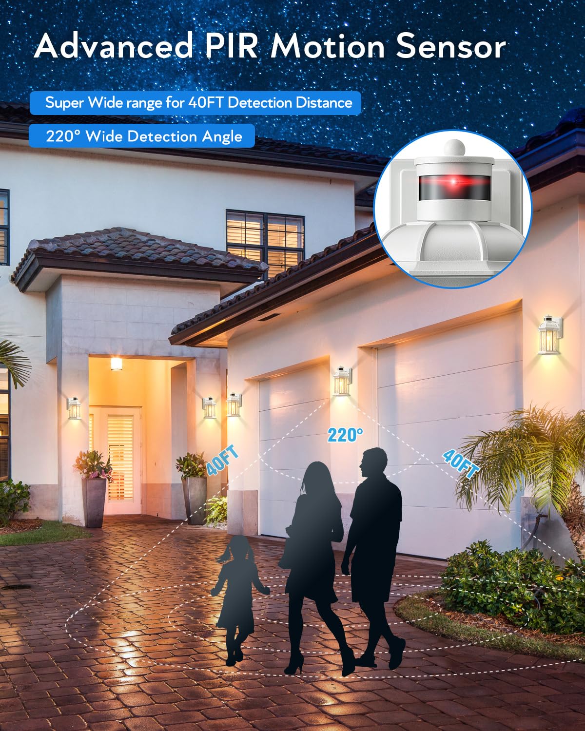 VIANIS Motion Sensor Outdoor Lights, White LED Wall Sconce, 2-Pack, Aluminum, Model V81102W