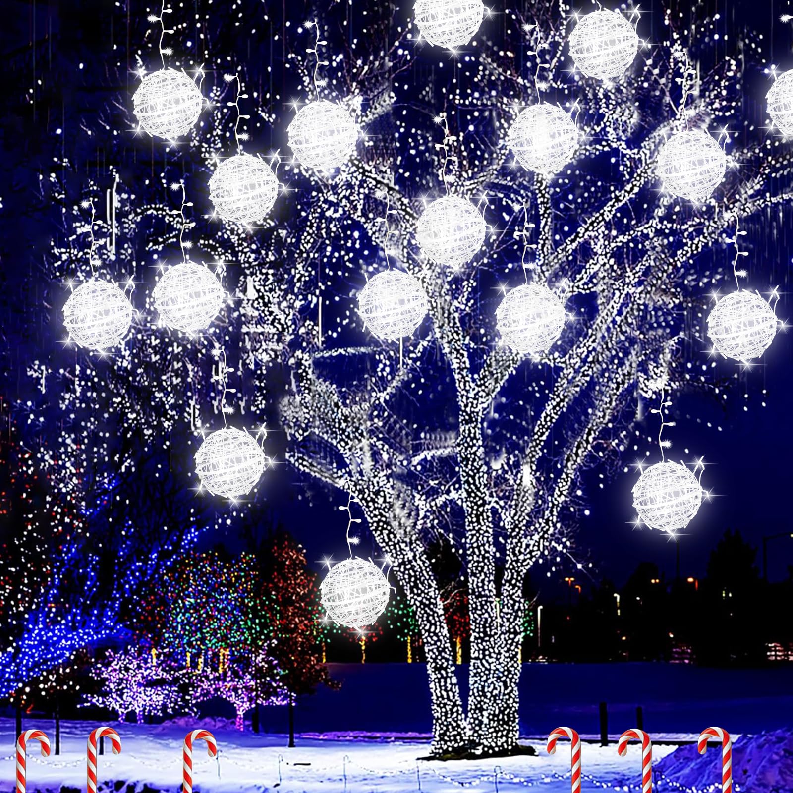 Outdoor Balls Lights Hanging Tree Garden Lights - 4 Pack 15.7&quot; Sphere Lights With Plug In Globe Lights Trees Garden Lights For Party Wedding Yard Garden Porch Patio Decoration(Cool White)