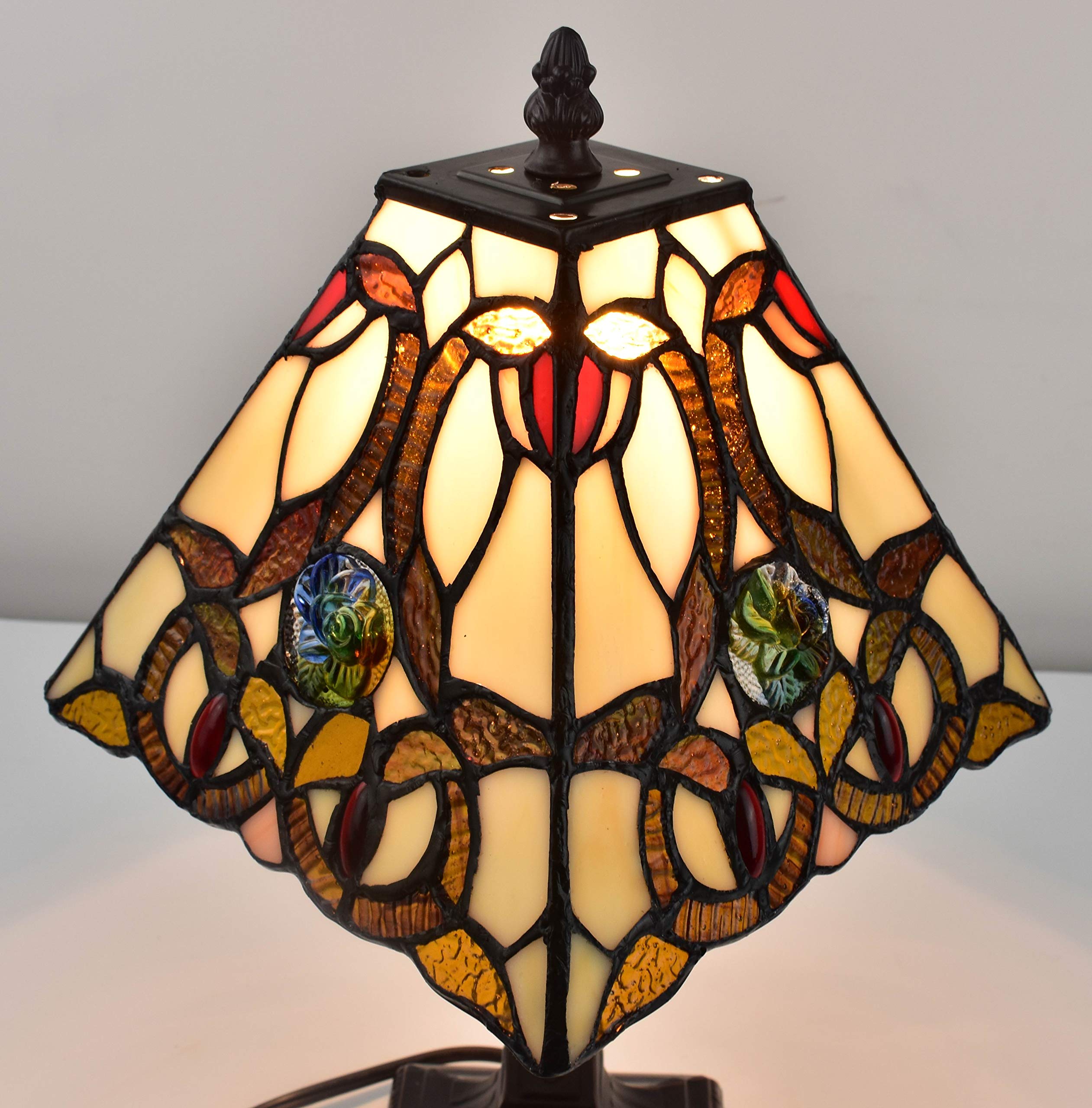 Amora Vintage Tiffany Table Lamp - Multicolor Glass - 15·Frosted White - Model AM338TL08