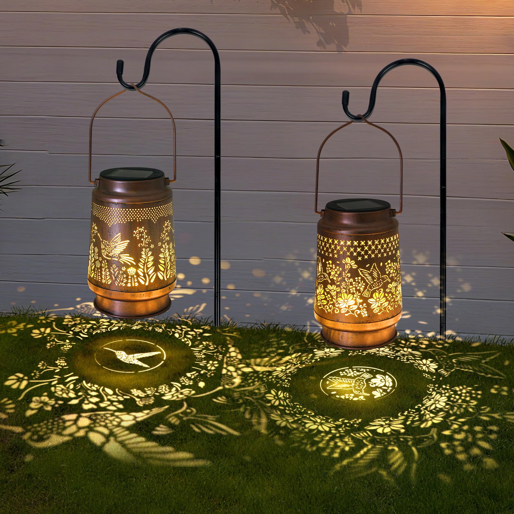 Sumloty 2 Pack Hummingbird Solar Lantern - Outdoor Decorative Solar Lanterns for Garden, Patio, Backyard, and Porch - Waterproof