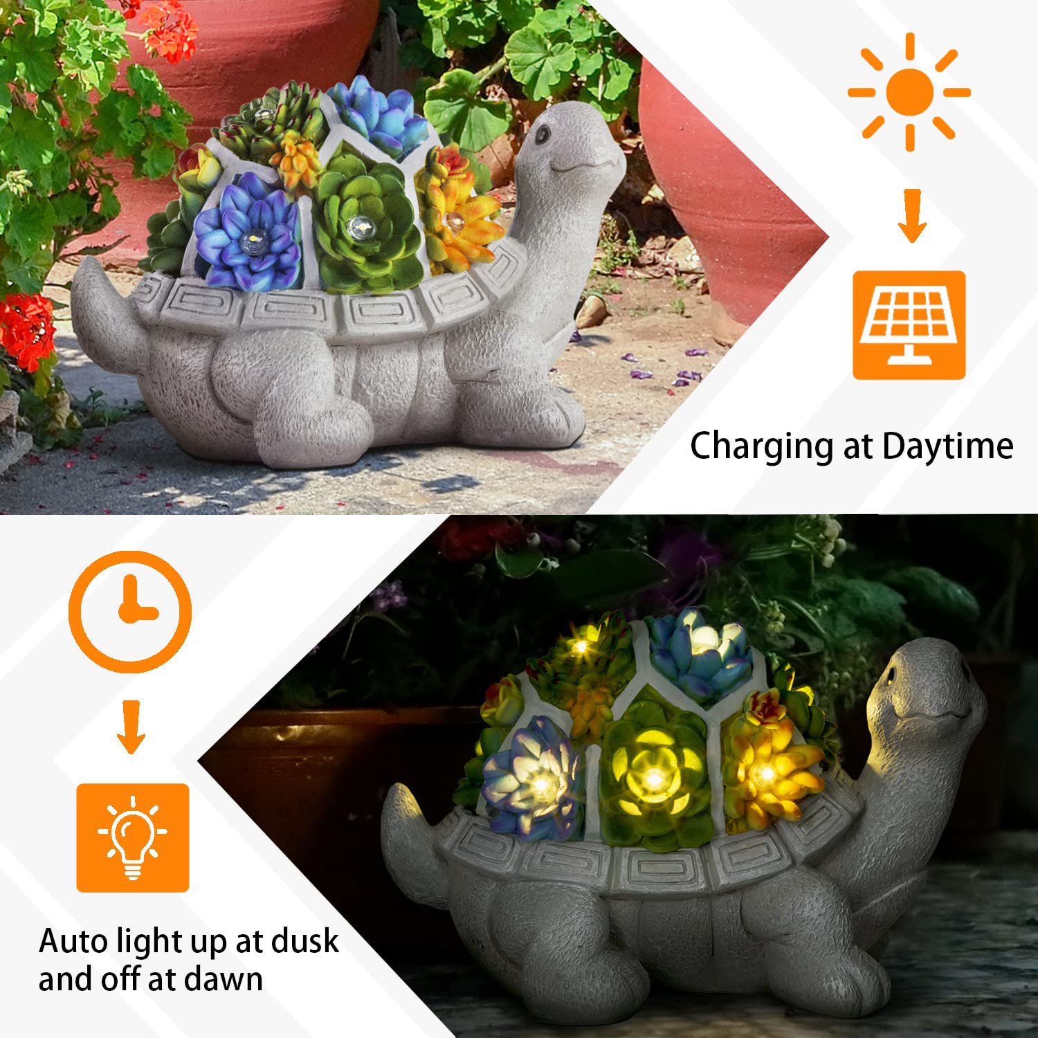 LESES Turtle Garden Statue with 7 LED Lights, Resin, 9inD x 5inW x 6inH, Multicolor Outdoor Decor for Patio and Yard