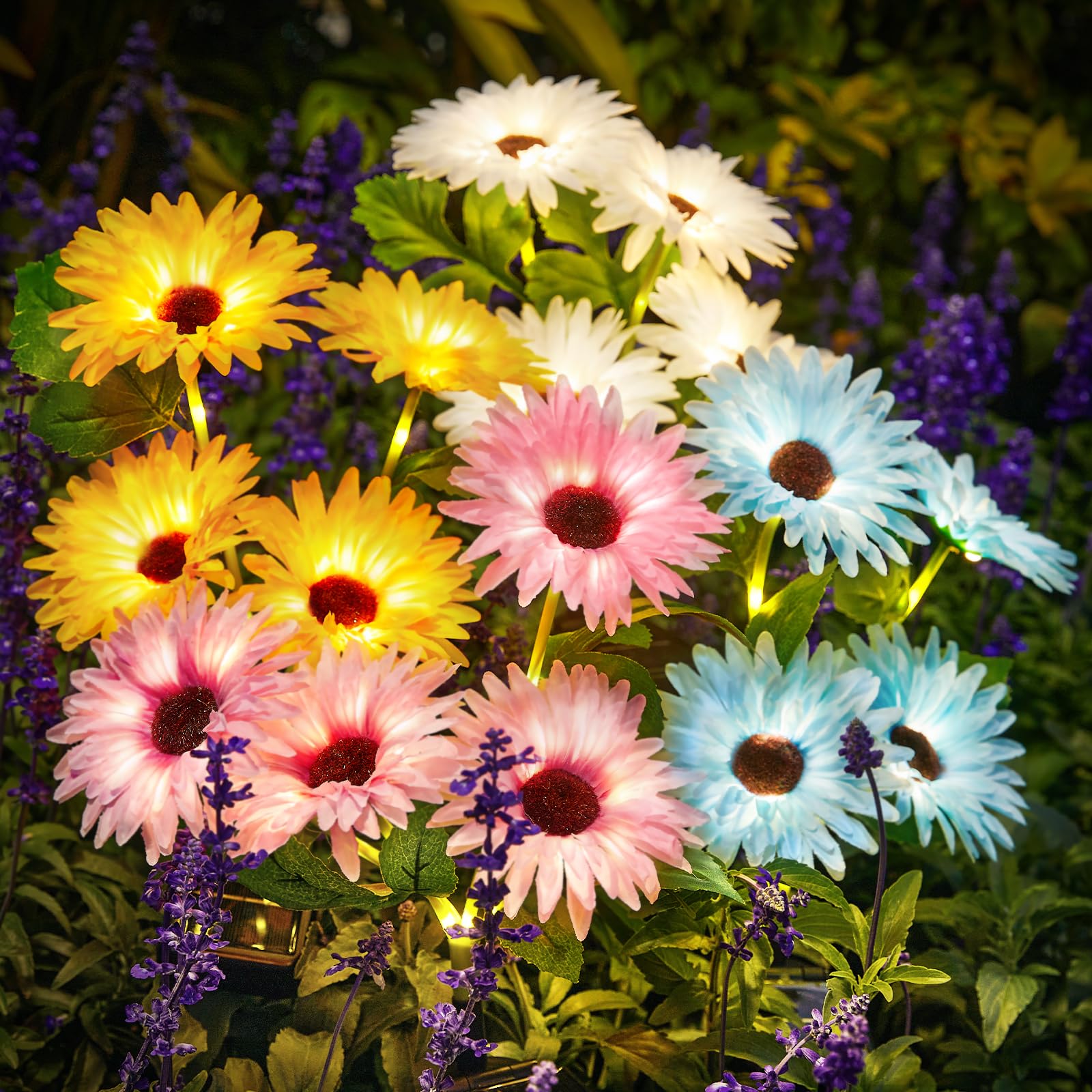 WdtPro Solar Garden Lights - 4 Pack Colorful Daisy Flowers, Waterproof Auto ON/Off, Plastic, Model TFL013