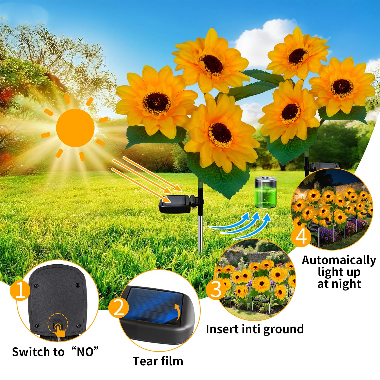 Mmhf Outdoor Solar Garden Stake Lights - 2 Pack Led Sunflower, Waterproof, Upgraded Solar Decorative Lights For Patio, Backyard