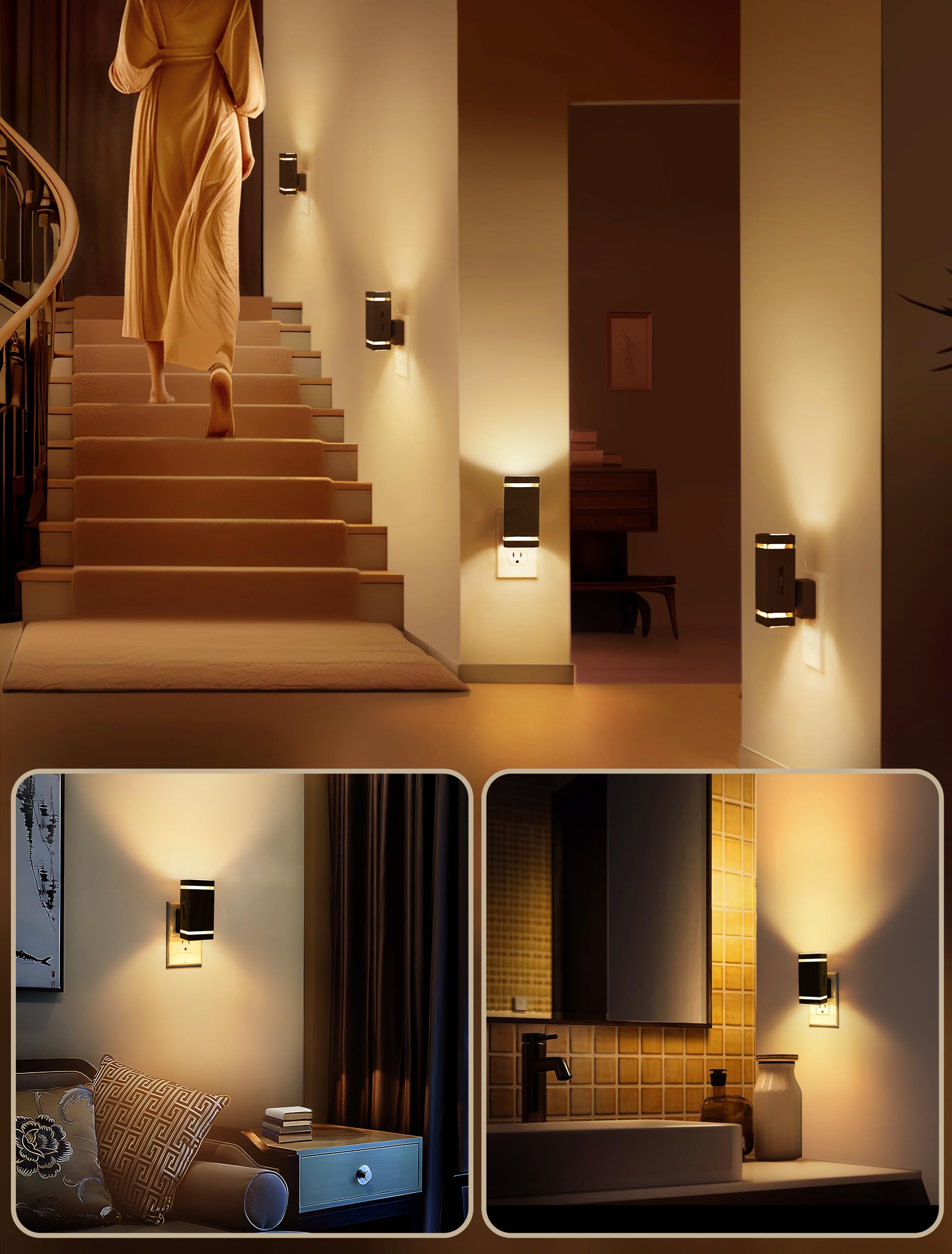 DORESshop Dimmable LED Night Light Plug-in, Soft White, 4 Pack with Dusk-to-Dawn Sensor, 0-100lm for Hallway, Bedroom, Stairway