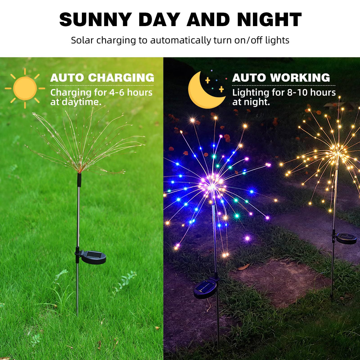YOTOZU Solar Firework Light 120 LED Copper Wire String 4 Pack Outdoor ...
