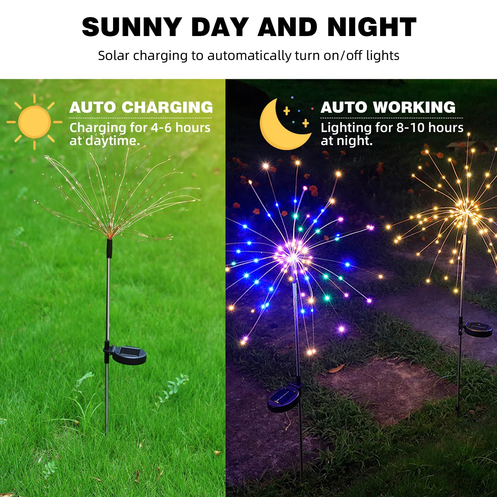YOTOZU Solar Firework Lights - 4 Pack 120 LED Copper Wire String, Red, DIY Outdoor Garden Decoration for Walkway and Parties