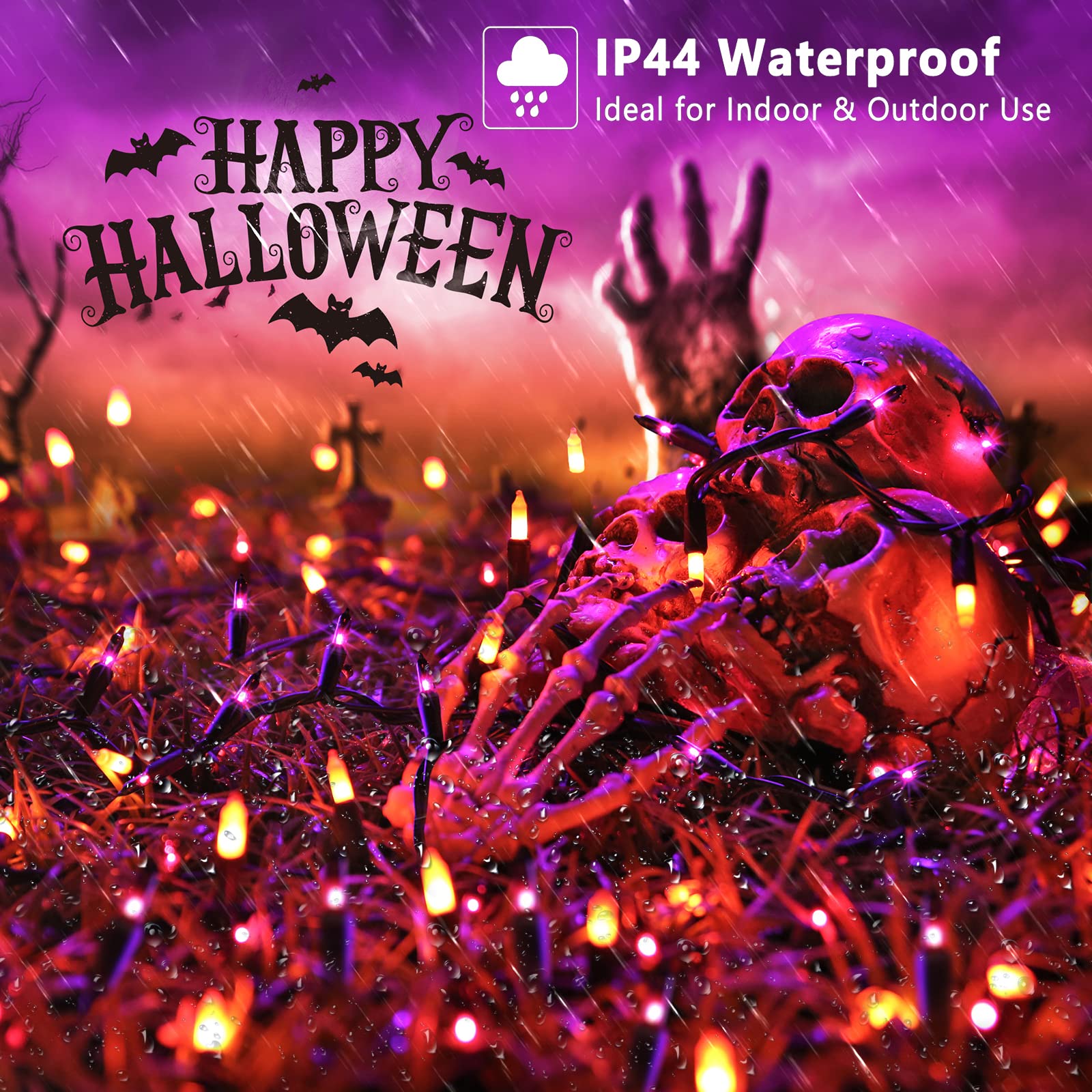 ODEETRONIC Purple Orange Lights, 21.63ft 100 Count Mini Incandescent Halloween Lights, 120V UL Certified Connectable Plugin Outd
