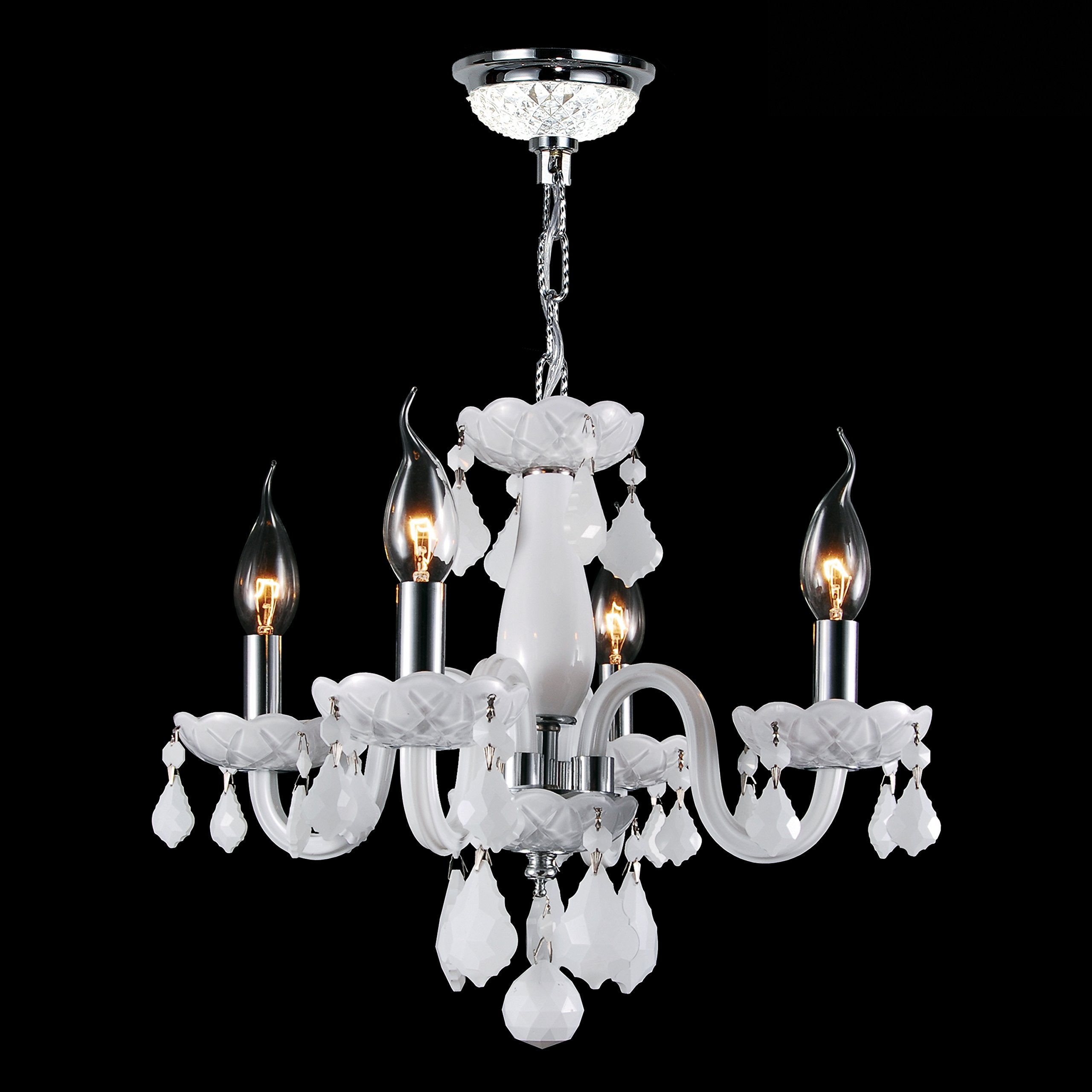 Worldwide Lighting 4 Light Crystal Chandelier Chrome Finish With Premium Grade White Colored Crystal Chandelier 16" D X 12" H-Clarion Collection