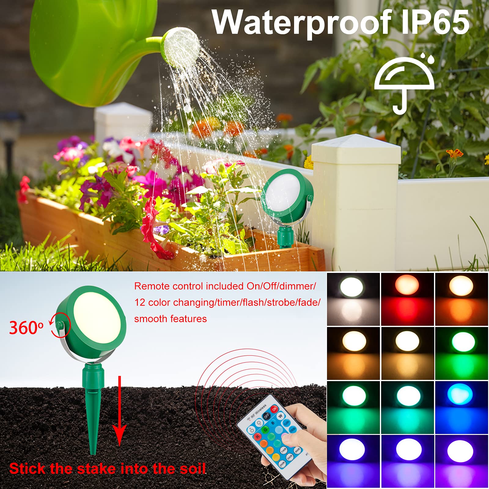 BIGMONAT Cordless Landscape Light, RGB Color Changing, Waterproof Ground Light for Indoor Outdoor Use, Green