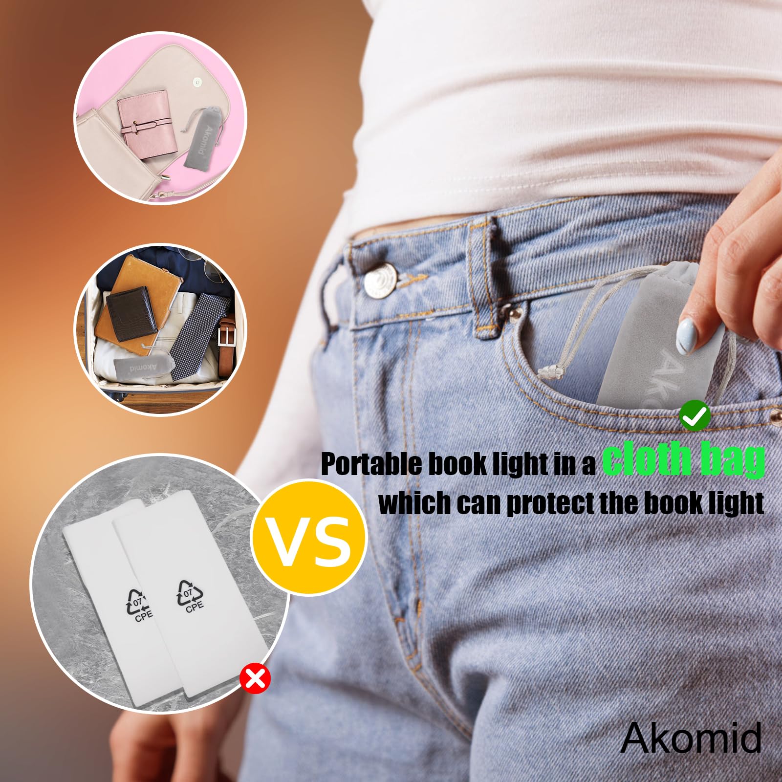 Akomid Usb Rechargeable Amber Book Light - Reading Light Clip On, 8 Leds, Stepless Dimming, Lake Blue