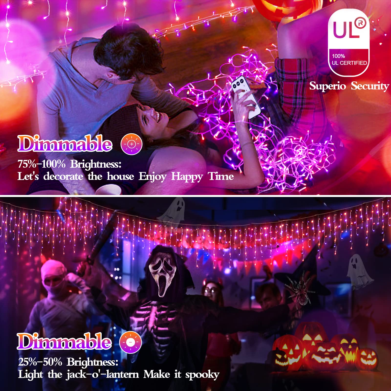 480 Led 49Ft Halloween Lights Plug In 8 Modes With Timer Dimmable Halloween Decorations Outdoor Waterproof Indoor Curtain String