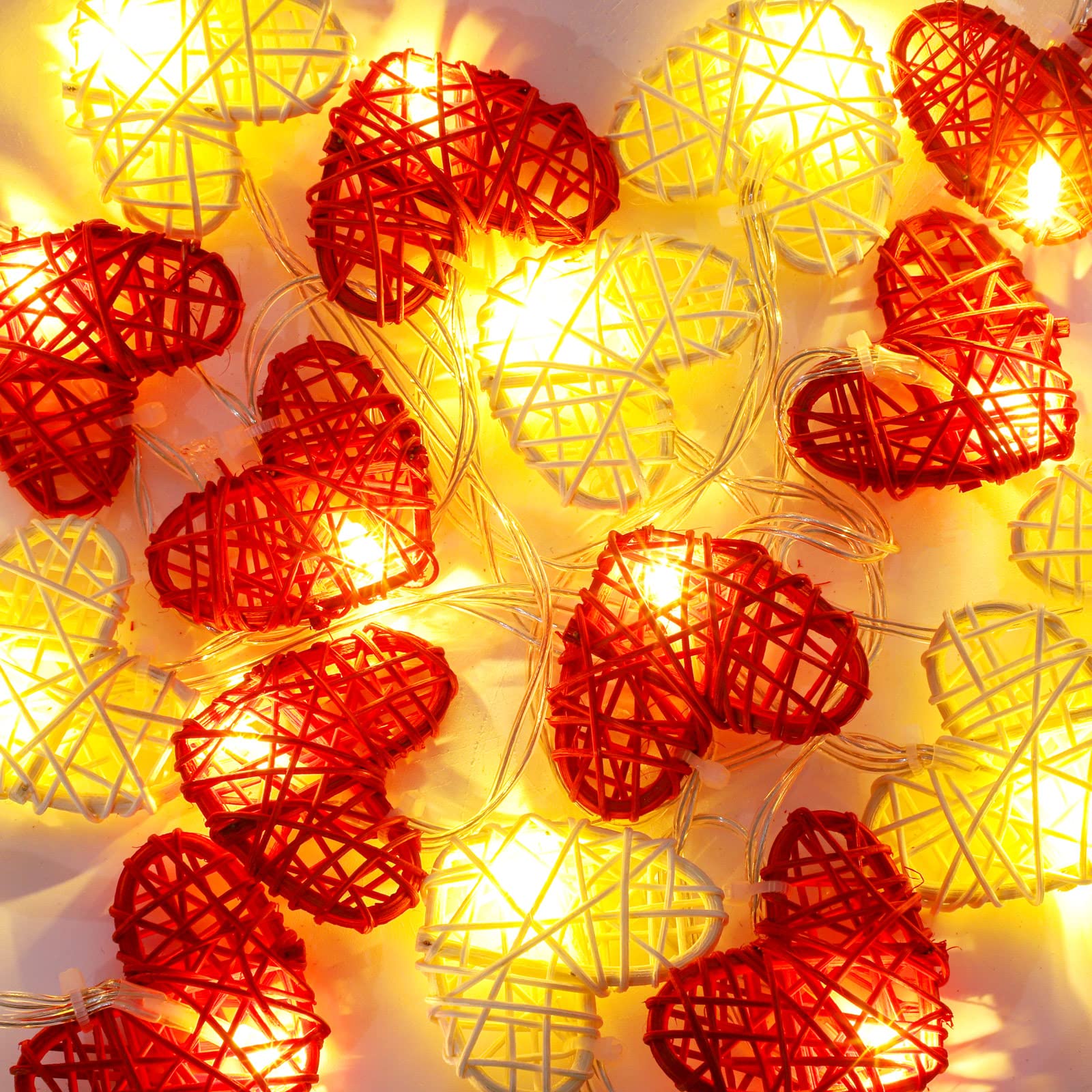 Fovths Valentines Heart Lights Fairy 3D Rattan String Lights 6.5 Feet 14 LEDs Battery Operated 8 Flash Modes  Remote and Timer for Indoor Outdoor Party Wedding Valentines Day Decor (Red  Warm White)