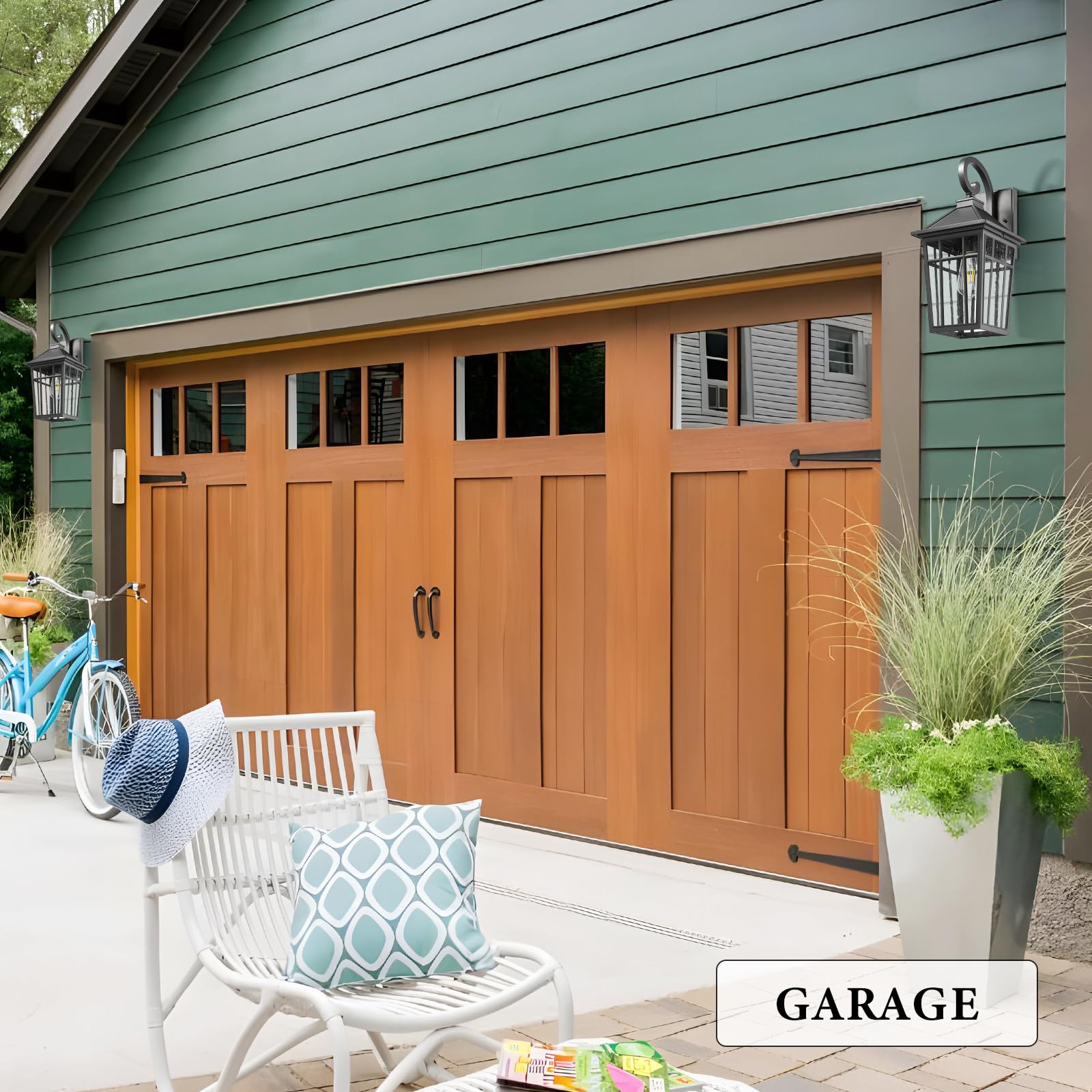Darkaway Large Outdoor Wall Lights - Black Aluminum Sconce with Seeded Glass, 18" Exterior Fixtures, 2pcs for Porch & Garage