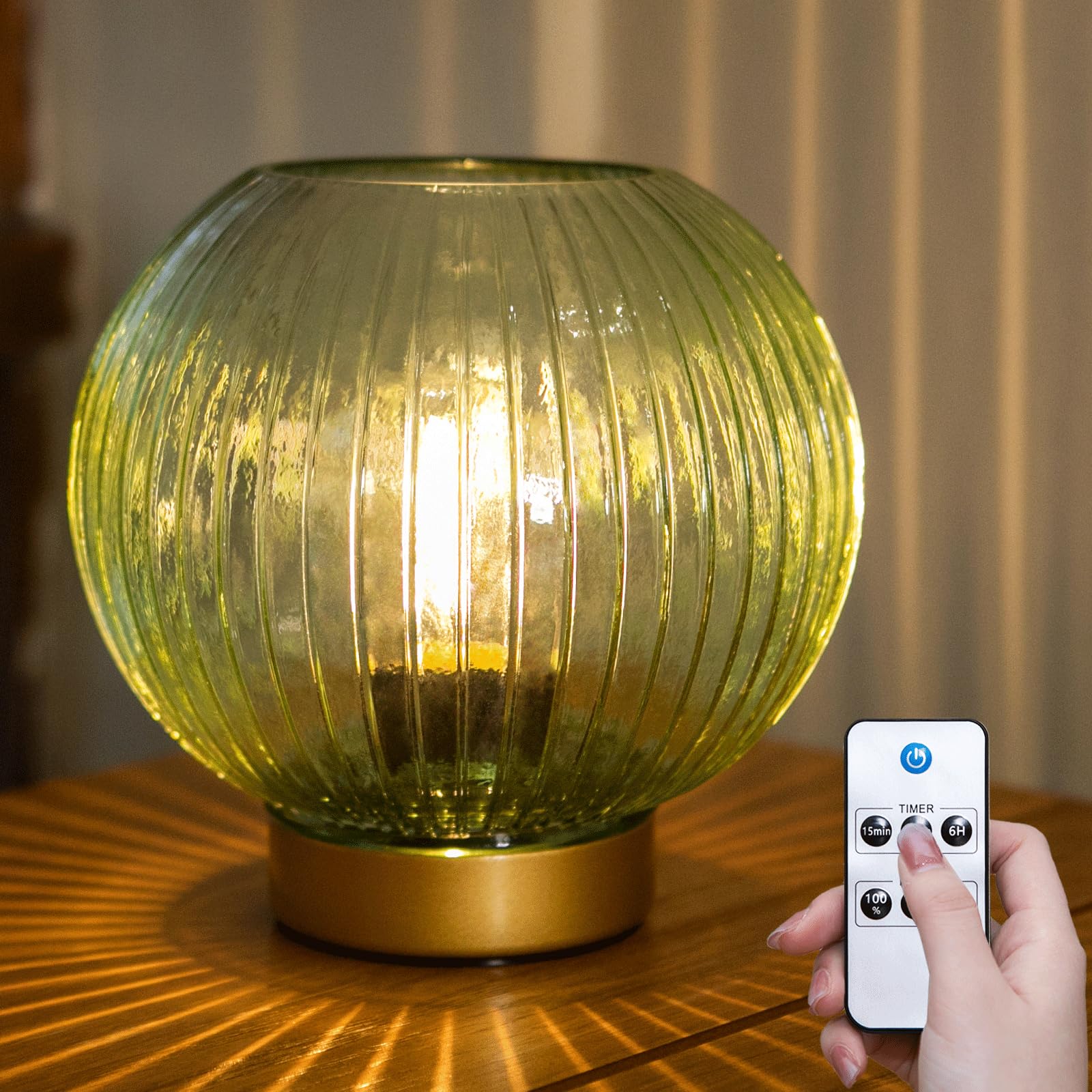 ULAROOM Battery Decorative Operated Lamp with Remote Control,Cordless Table Lamp with Timer for Shelf Decor,Small Dimmable Light