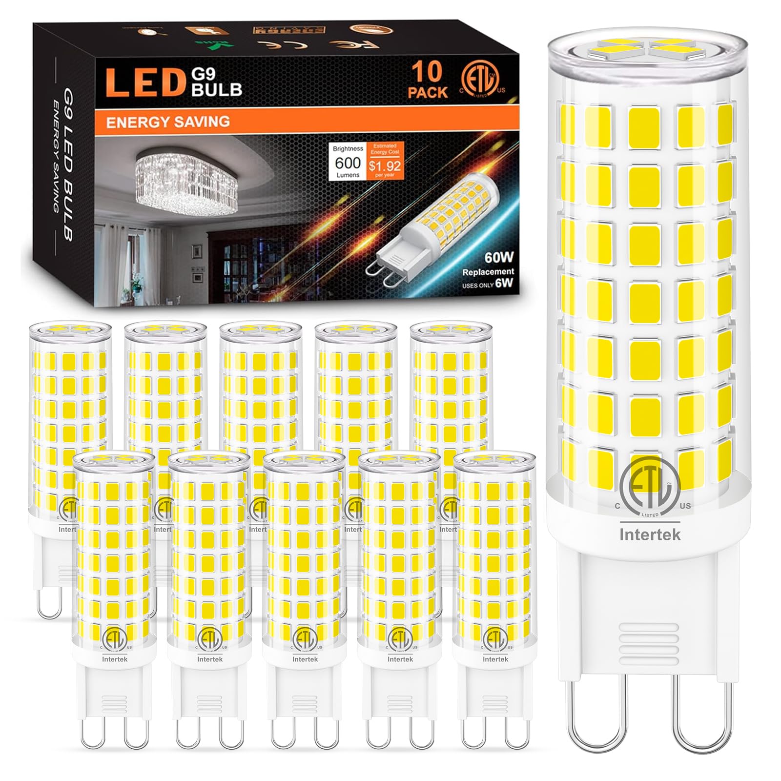 Hansang 10 Pack G9 Led Bulbs 4000K Natural Daylight 6W (60W Halogen Equivalent) T4 Chandelier Light Bulbs G9 Bi Pin Ceramic Base