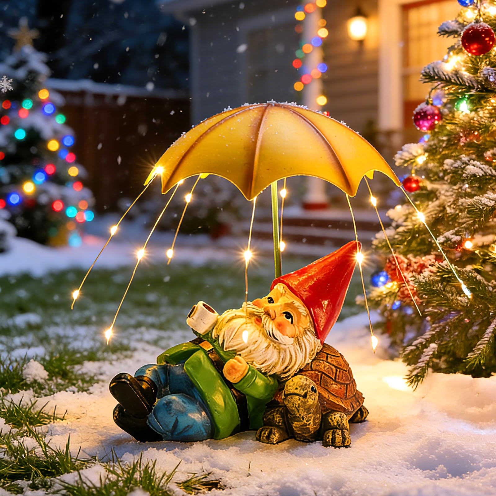 Brightown Solar Garden Decor Gnome Statue Light with 32 LED Lights  Gnome with Umbrella  Hand-Discomfortted Resin  IP65 Waterproof Outdoor Decor for Patio  Balcony & Yard Decorations  Unique for Mom