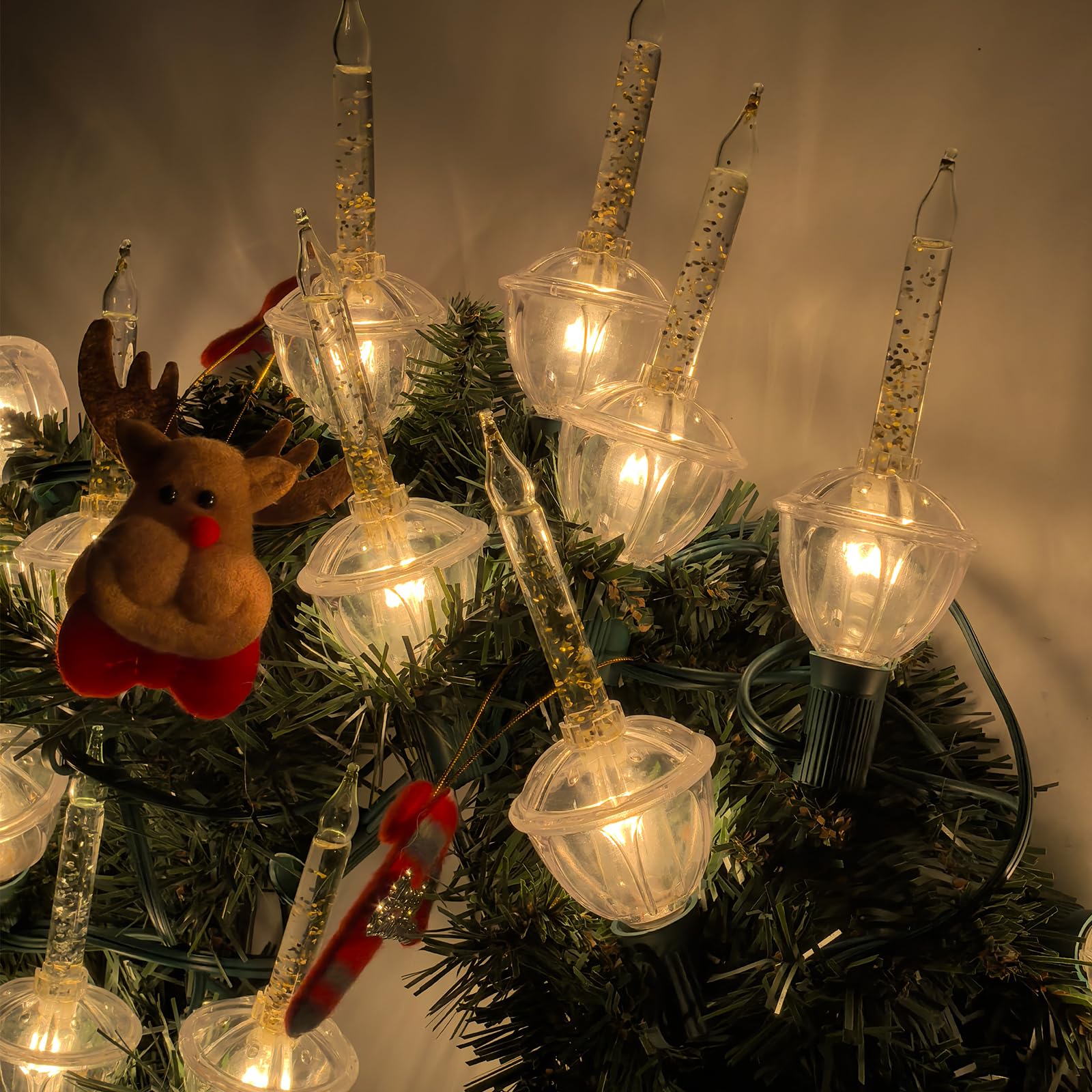Christmas Bubble String Lights Outdoor 8.8Ft Set of 9 Clear Bubble Fluids with Gold Glitter Bubble Lights, Hanging Vintage Chris