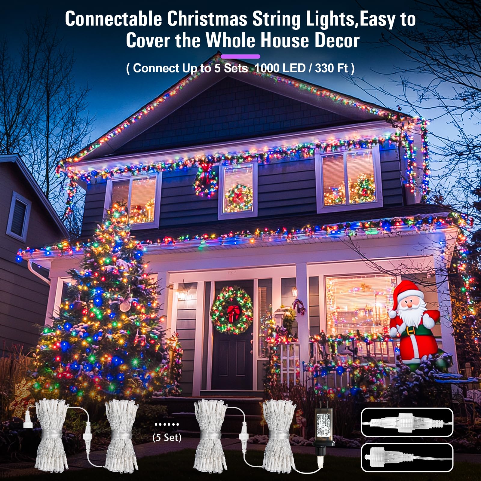 JMEXSUSS Christmas Tree Lights, 200 LED Multicolor, Clear Wire, 66ft Indoor Outdoor Decorations, Model EXS-S-0200