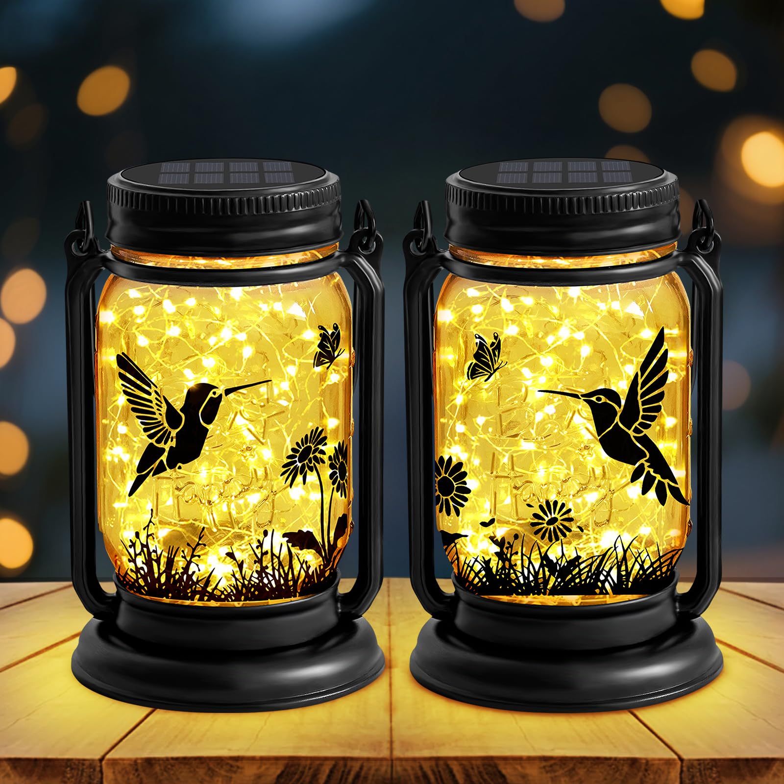 2 Pack Hummingbird Solar Lanterns Outdoor Waterproof -Gifts for Women Mom Grandma Birthday, Mothers Day, Mason Jar Hanging Light