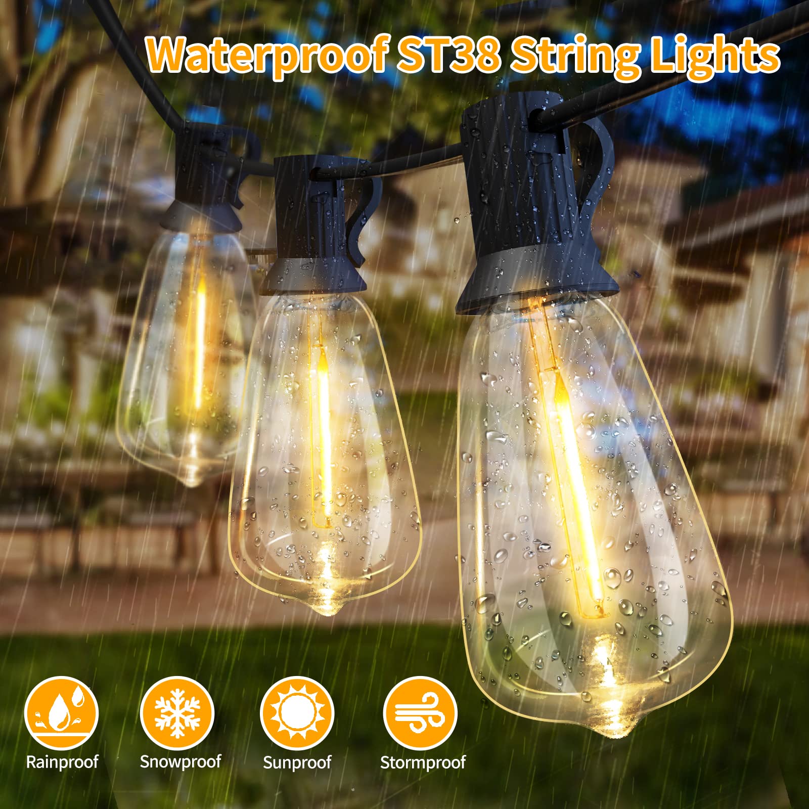IBBIBABO 100FT LED Outdoor String Lights, UL Listed Waterproof Patio Lights Outside with 52 Shatterproof Dimmable ST38 Edison Bu