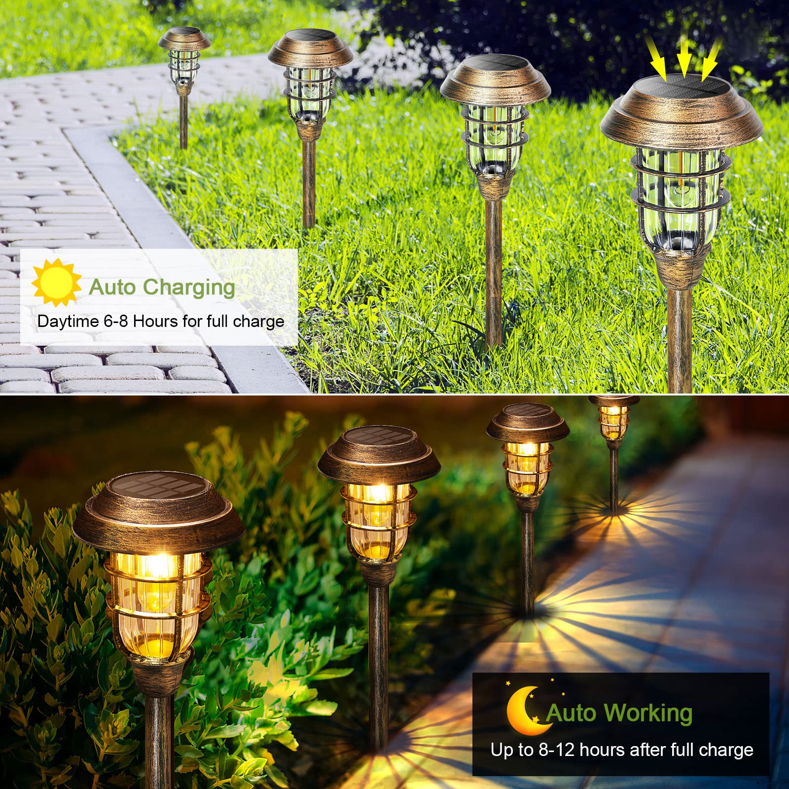 Letmy Solar Outdoor Lights, 8 Pack Bright Solar Pathway Lights Outdoor Waterproof, Up To 12 Hrs Auto On/Off Solar Garden Lights