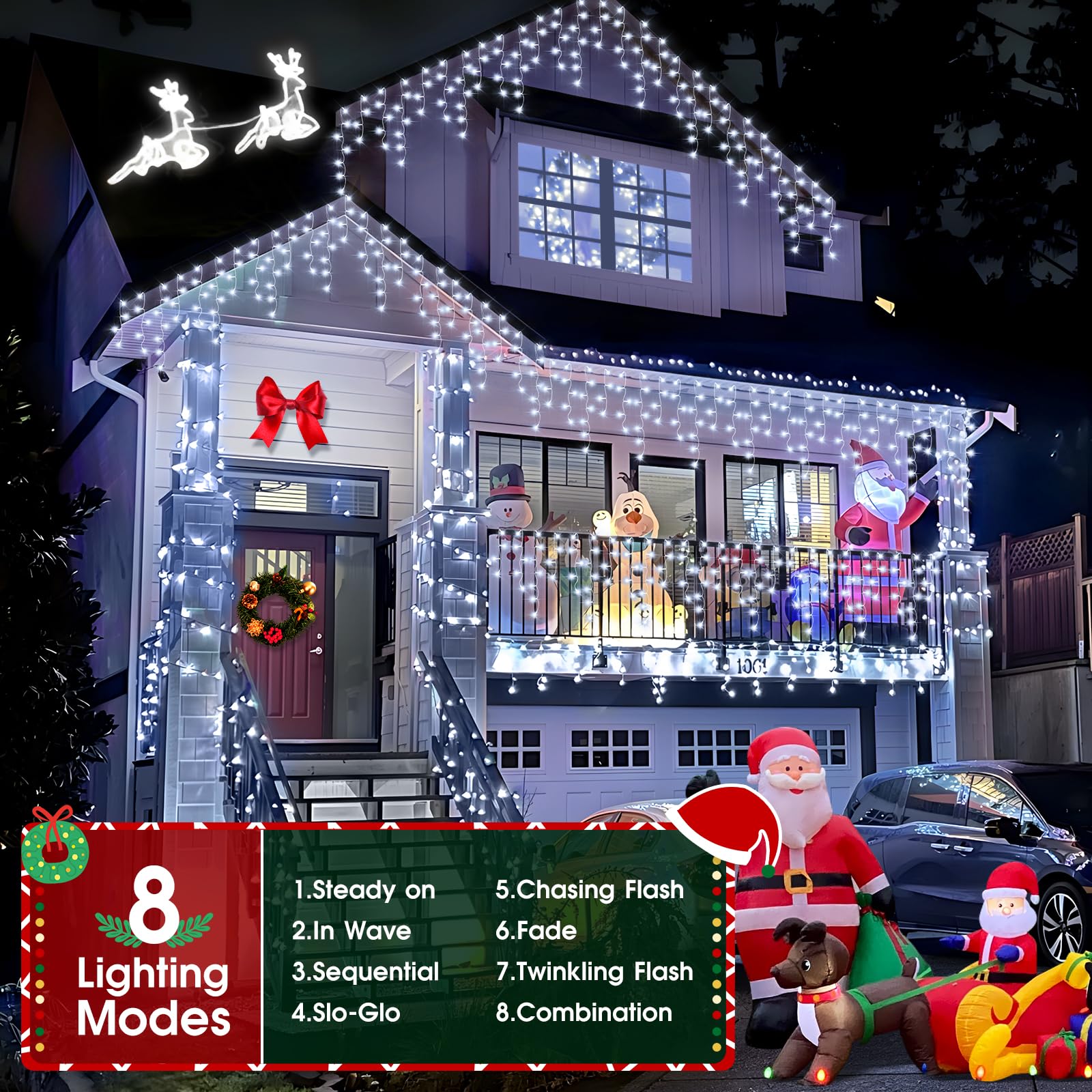 Hezbjiti 2Pack Total 800Led Icicle Lights 32.8Ft Christmas Lights String Lights Outdoor Decoration 8 Modes 75 Drops Fairy Lights