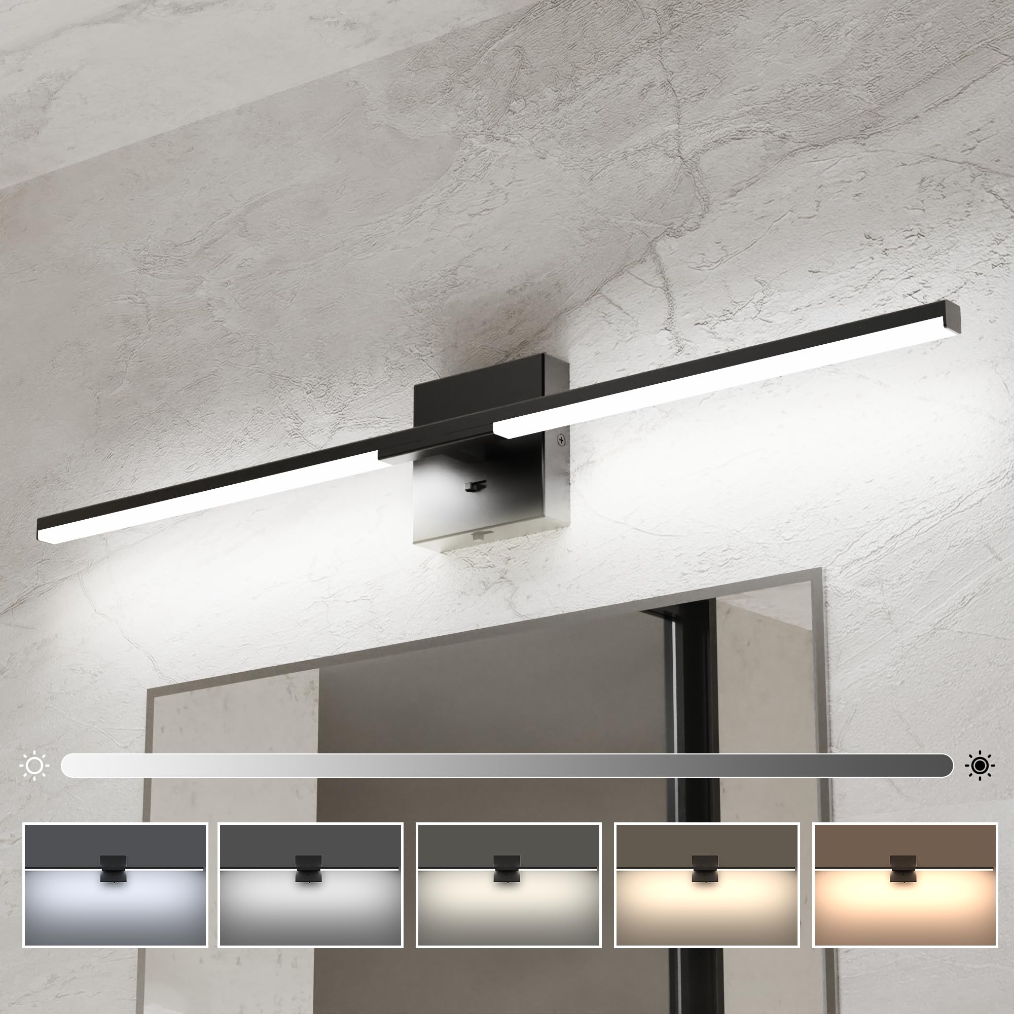 Ensenior Modern Vanity Light, 32 Inch, Built-In Dimmer, 20W Dimmable Led, 5Cct - Over Mirror, Black Bar Light For Mirror And Bed