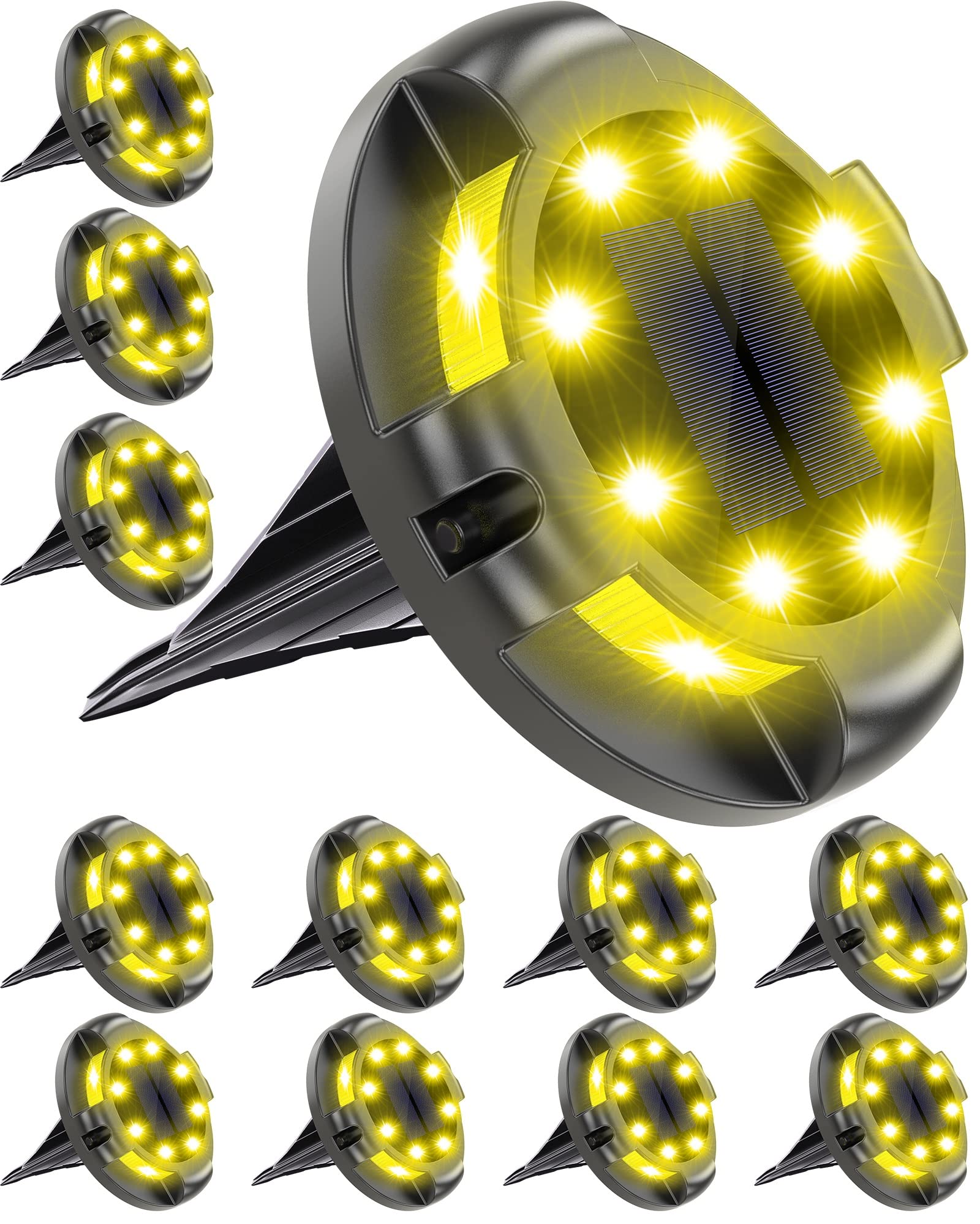 Biling Solar Ground Lights - 12 Pack Waterproof Outdoor Pathway Uplights, Warm White, for Yard, Driveway, Garden, Poolside