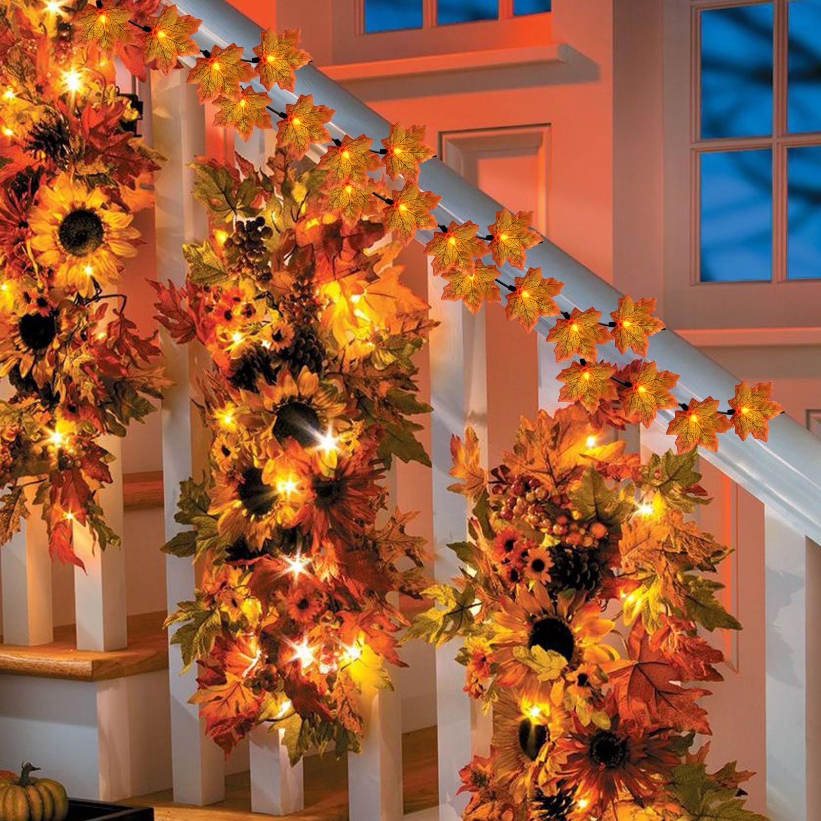 Fall Decor Orange Maple Leaf String Lights Plug In, 13.6Ft Led Outdoor Thanksgiving Decorations Lights With 35 Maple Leaves Lights, Hanging Halloween Fall Leaves Lights For Outdoor Fall Party Window