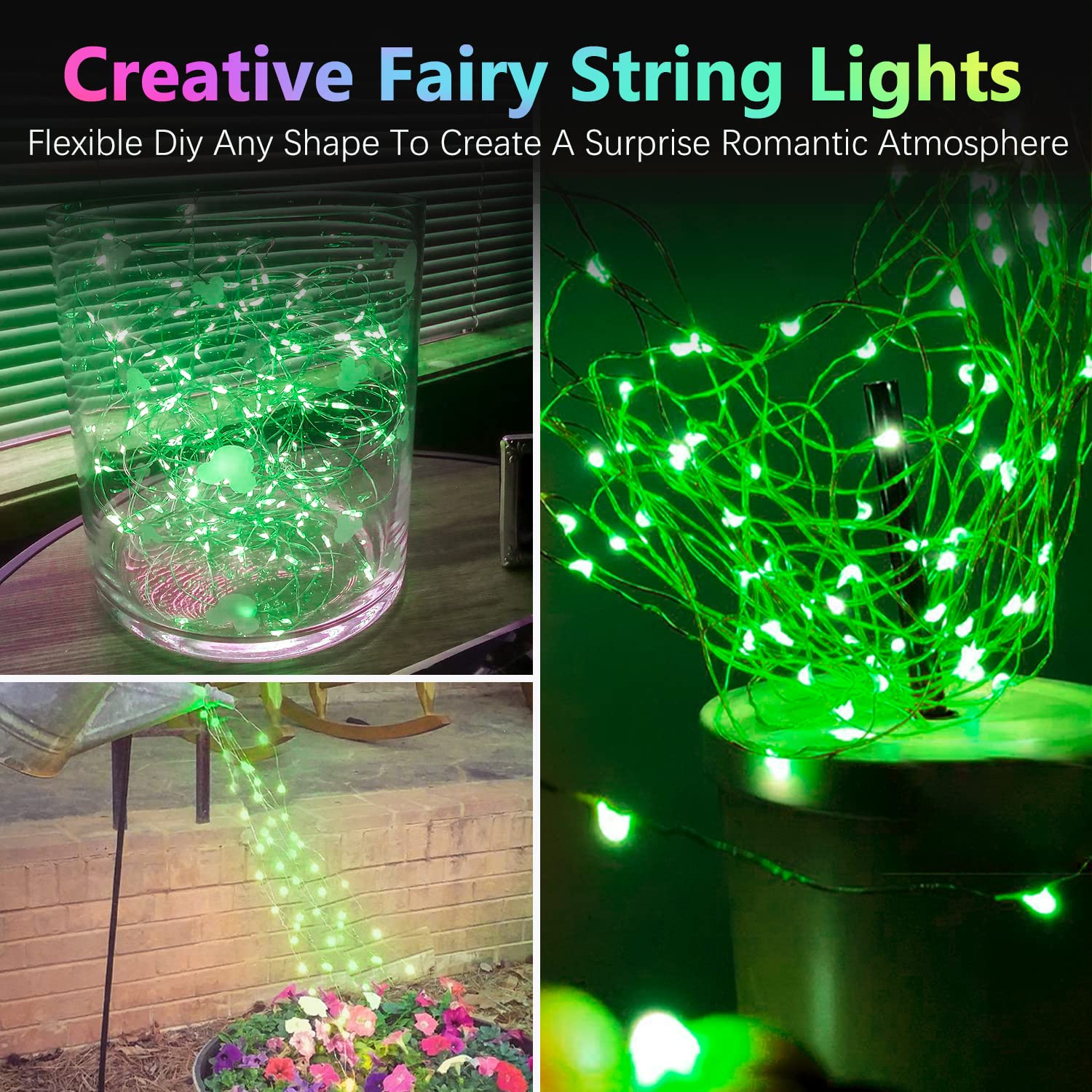 BOSSERN 4 Pack 20FT 60LED Green Battery Operated Fairy Lights, Waterproof with Timer for Indoor/Outdoor Use, Model DCHD-04-Green